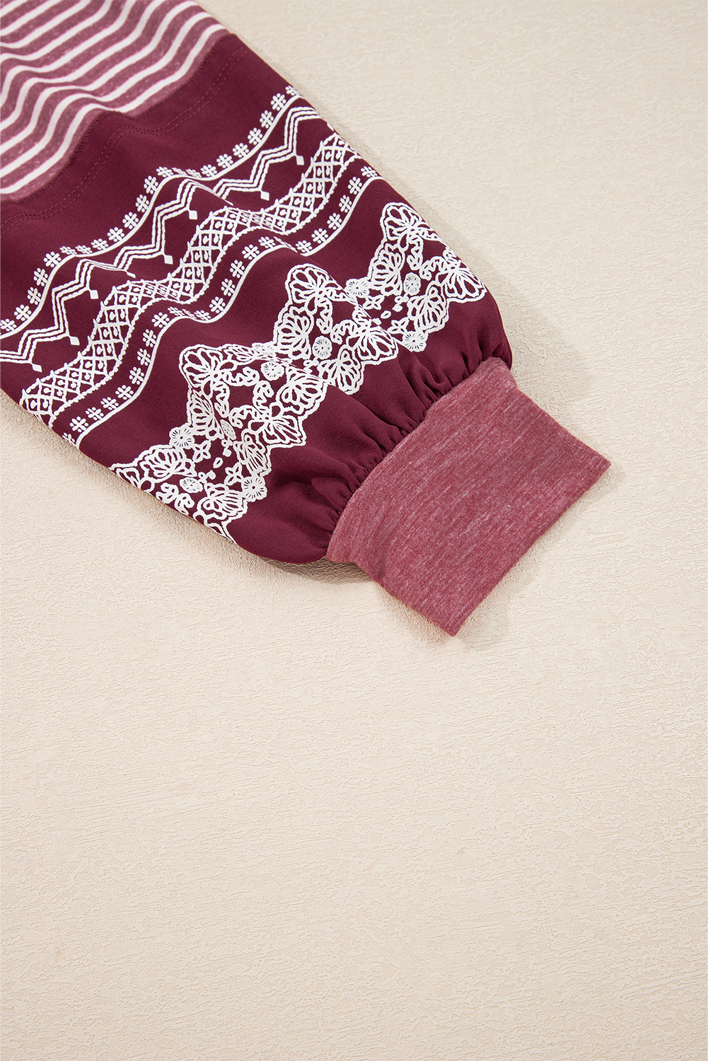 Tillandsia Purple Contrast Print Striped Raglan Long Sleeve Loose Top - loveforevers