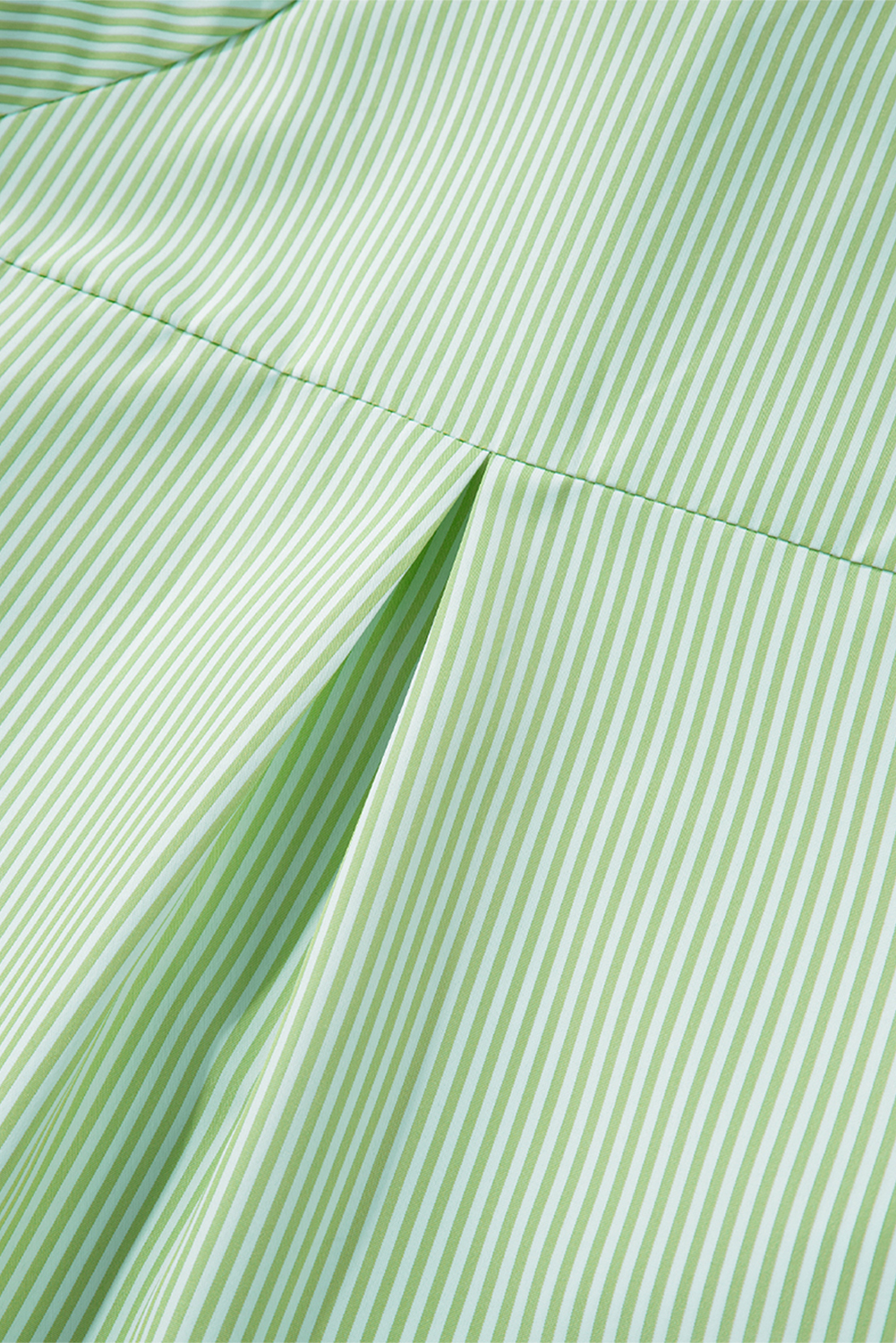 Grass Green Striped Shirred Cuff Buttoned Loose Fit Shirt - loveforevers