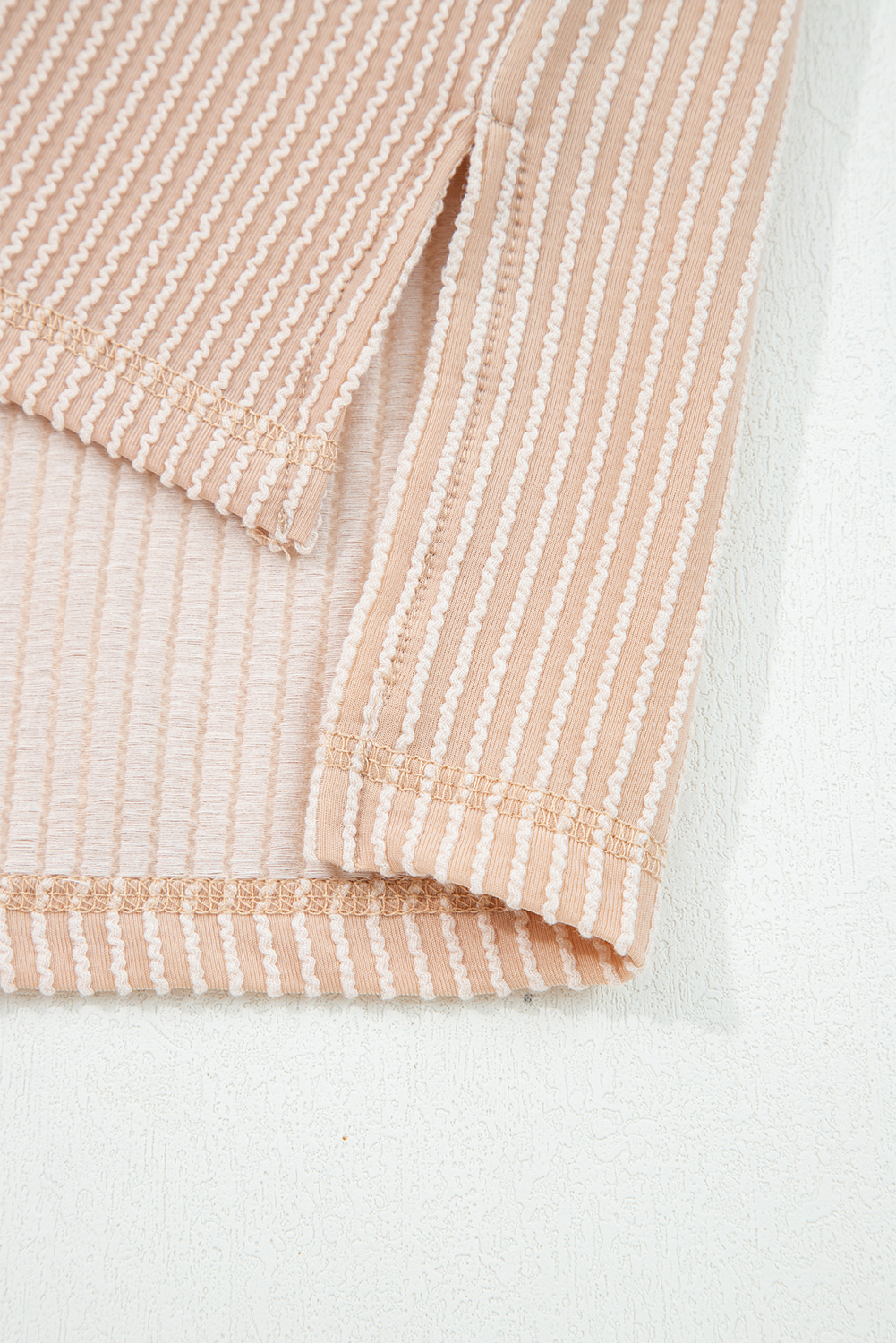 Dark Khaki Twist Ribbed Exposed Seam Detail Long Sleeve Loose Top - loveforevers