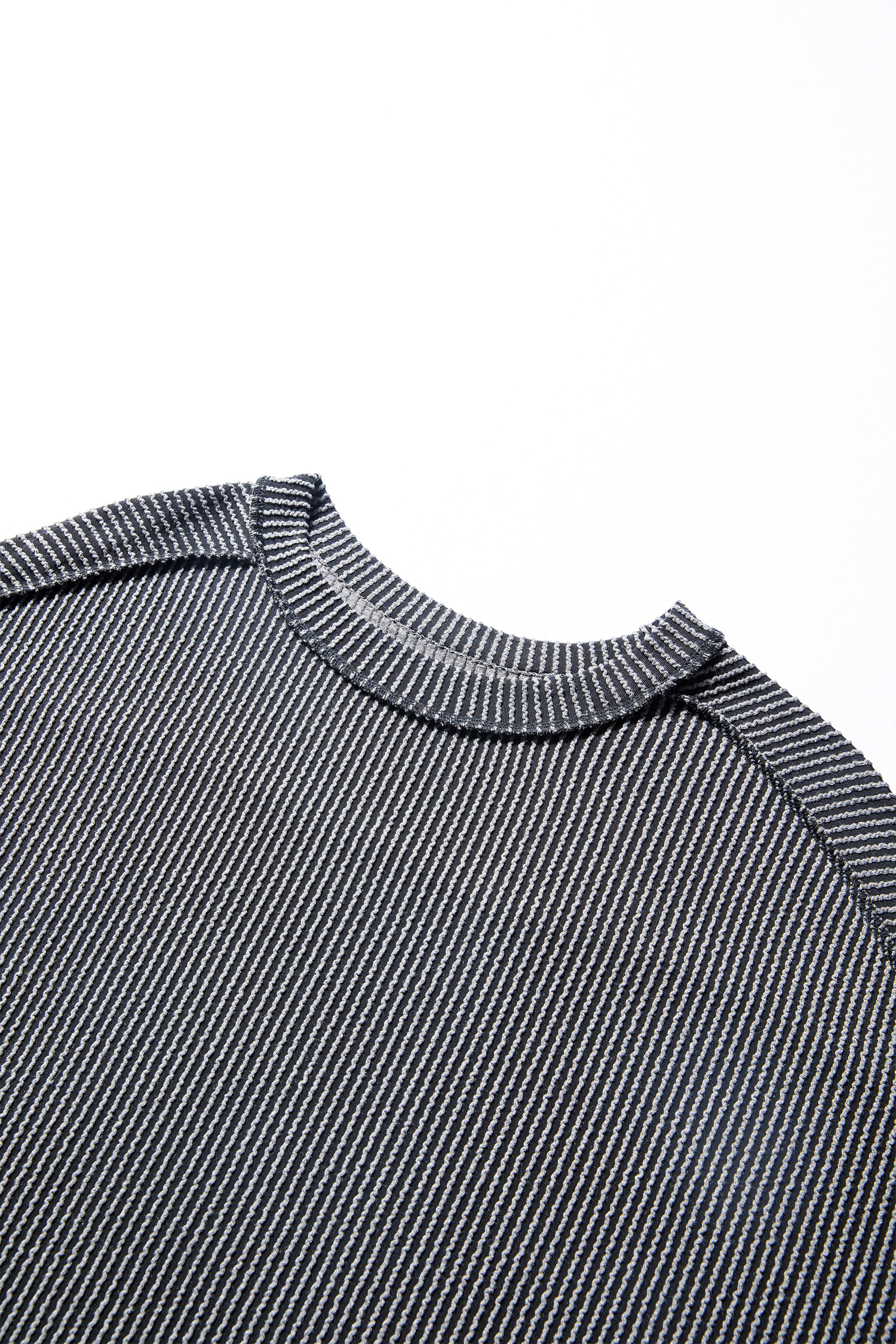 Dark Khaki Twist Ribbed Exposed Seam Detail Long Sleeve Loose Top - loveforevers