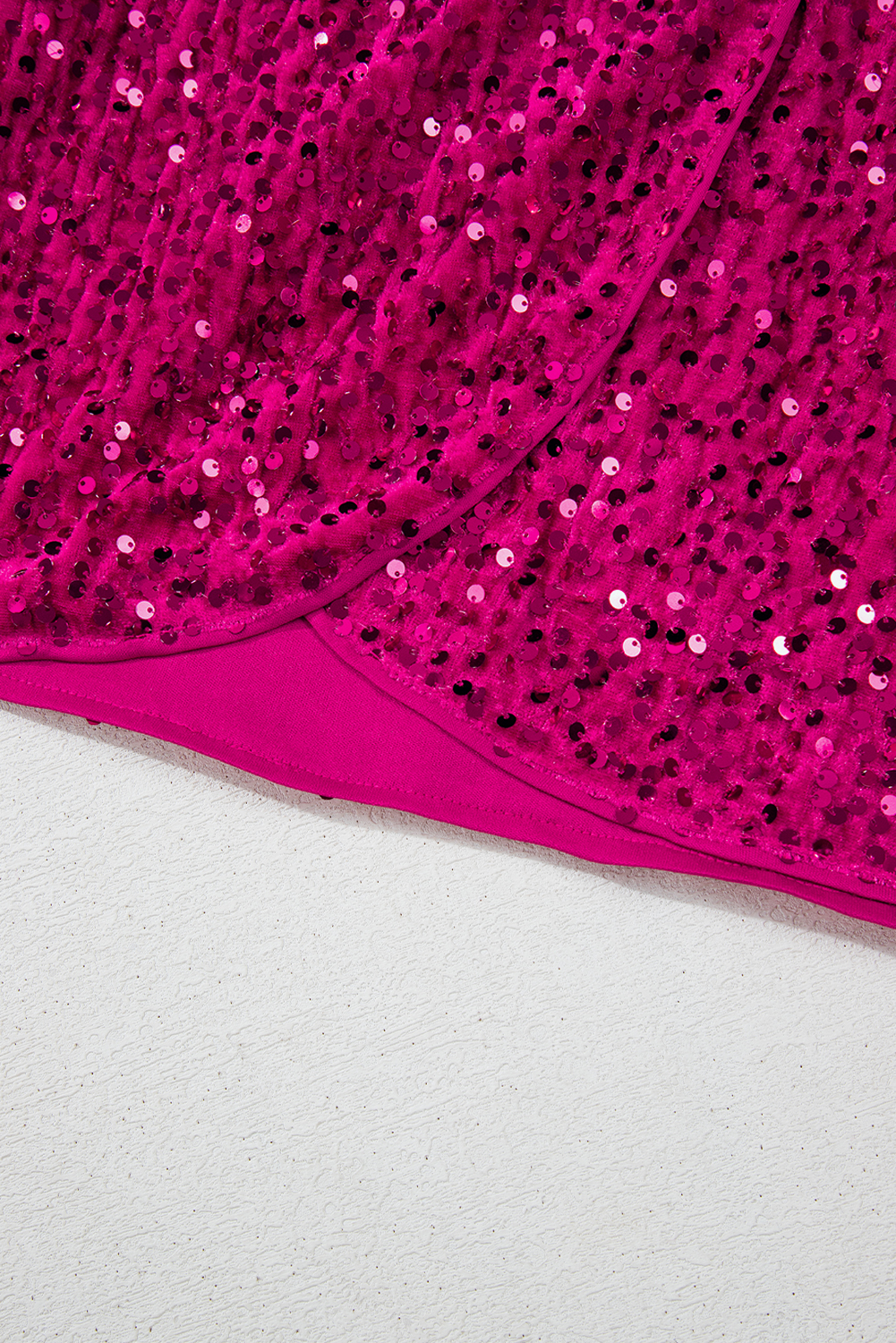 Pitaya Pink Velvet Sequin Long Sleeve V Neck Wrapped Mini Dress - loveforevers