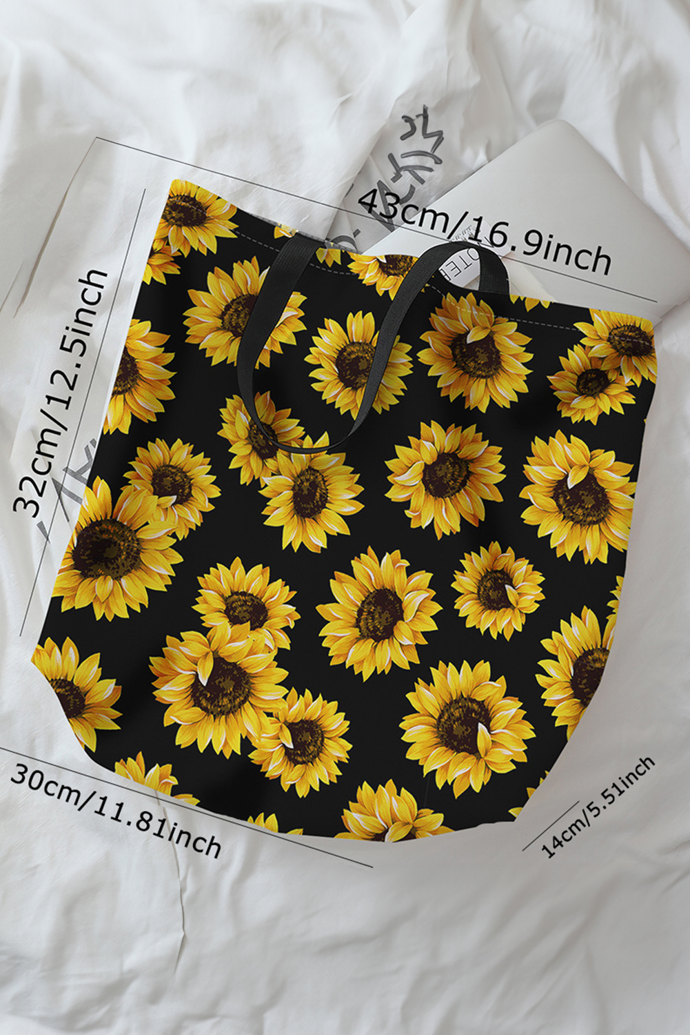 Black Sunflower Digital Print Canvas Tote Bag - loveforevers