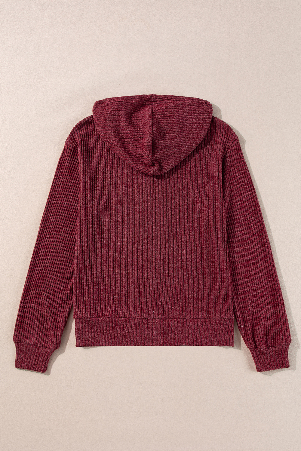 Dark Grey Ribbed Zip Up Front Drawstring Hoodie - loveforevers