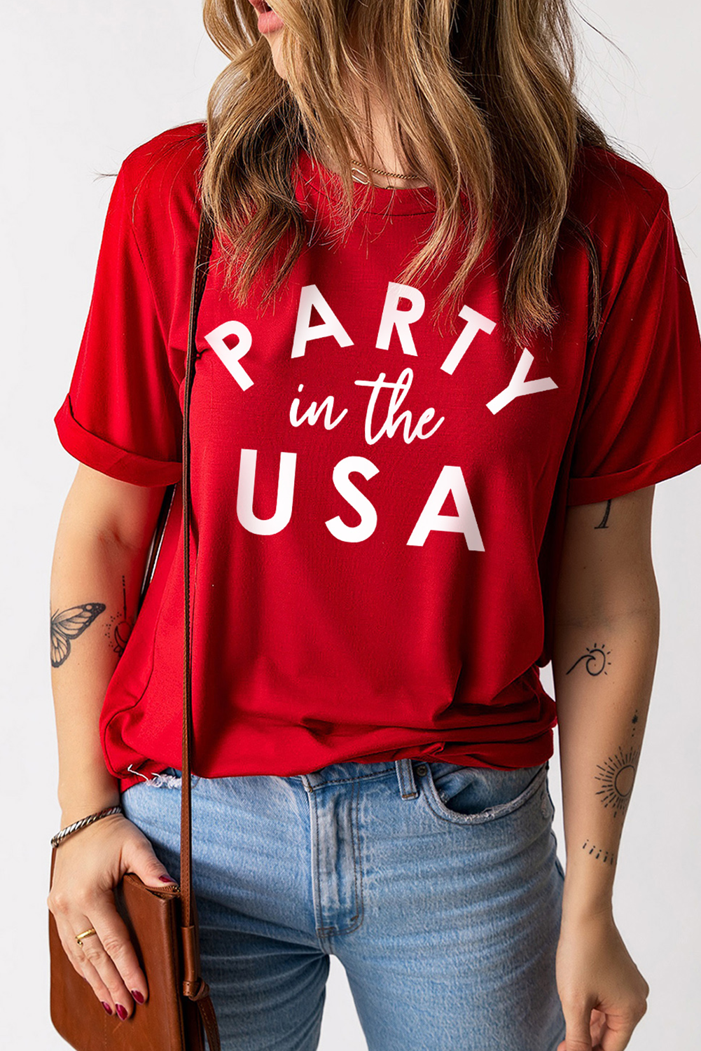 Red PARTY in the USA Printed Independence Day T Shirt - loveforevers