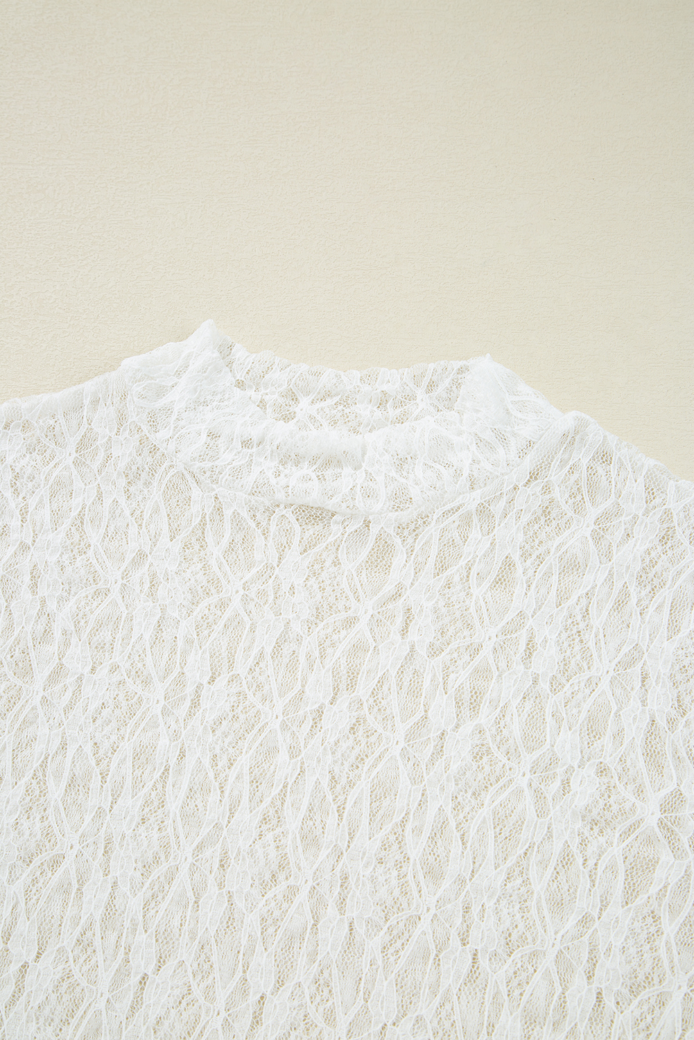 White Sheer Lace Bell Sleeve Mock Neck Blouse - loveforevers