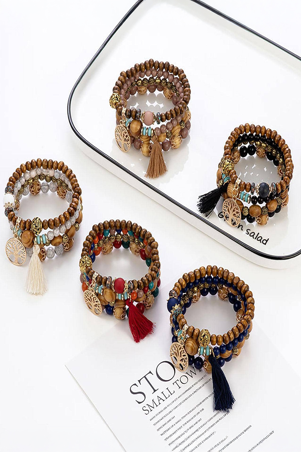 Thai Curry Boho Tassel Beaded Multi Layer Bracelet Set - loveforevers
