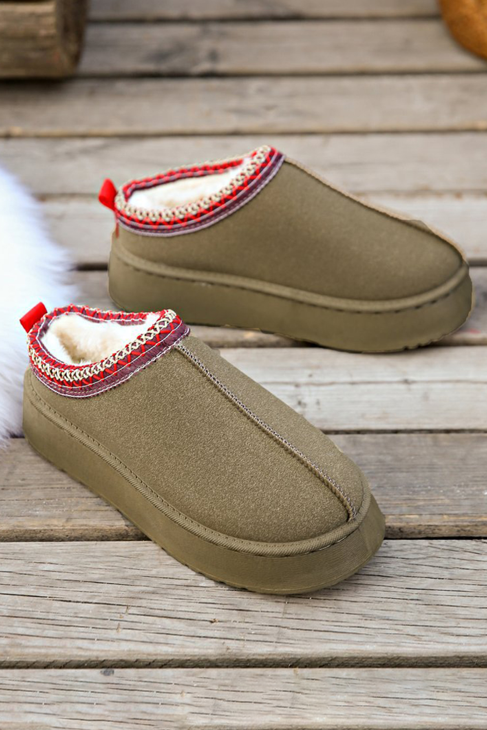 Chestnut Contrast Print Suede Plush Lined Snow Boots - loveforevers