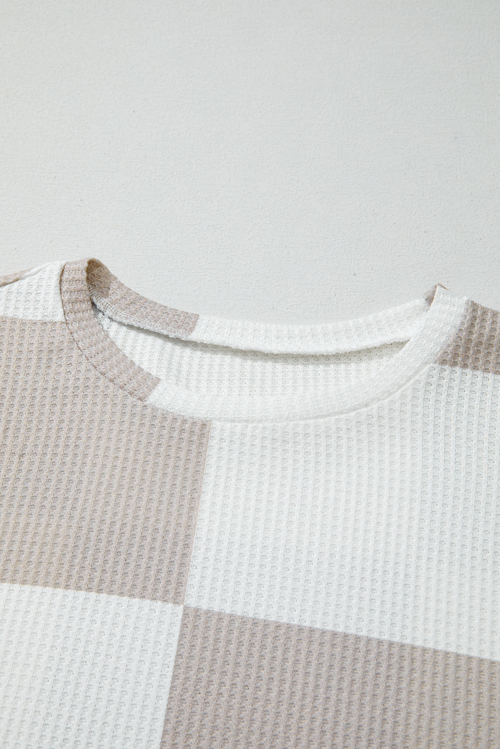 Khaki Checkered Print Breathable Textured Long Sleeve Top - loveforevers