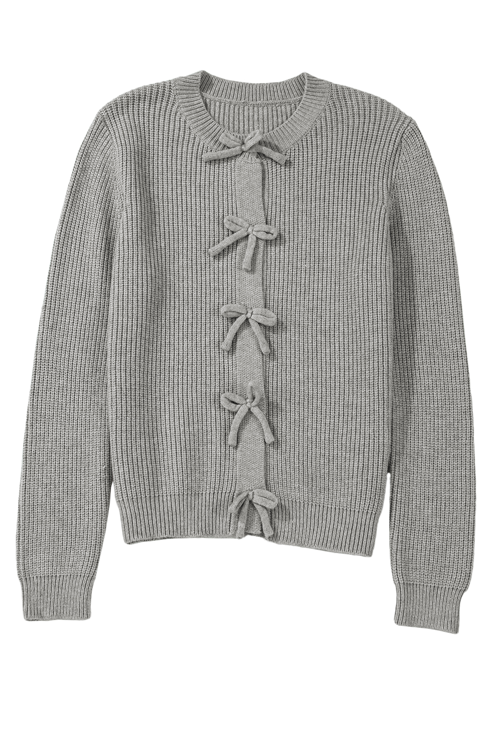 Philippine Gray Ribbed Knit Bow Front Buttoned Cardigan - loveforevers