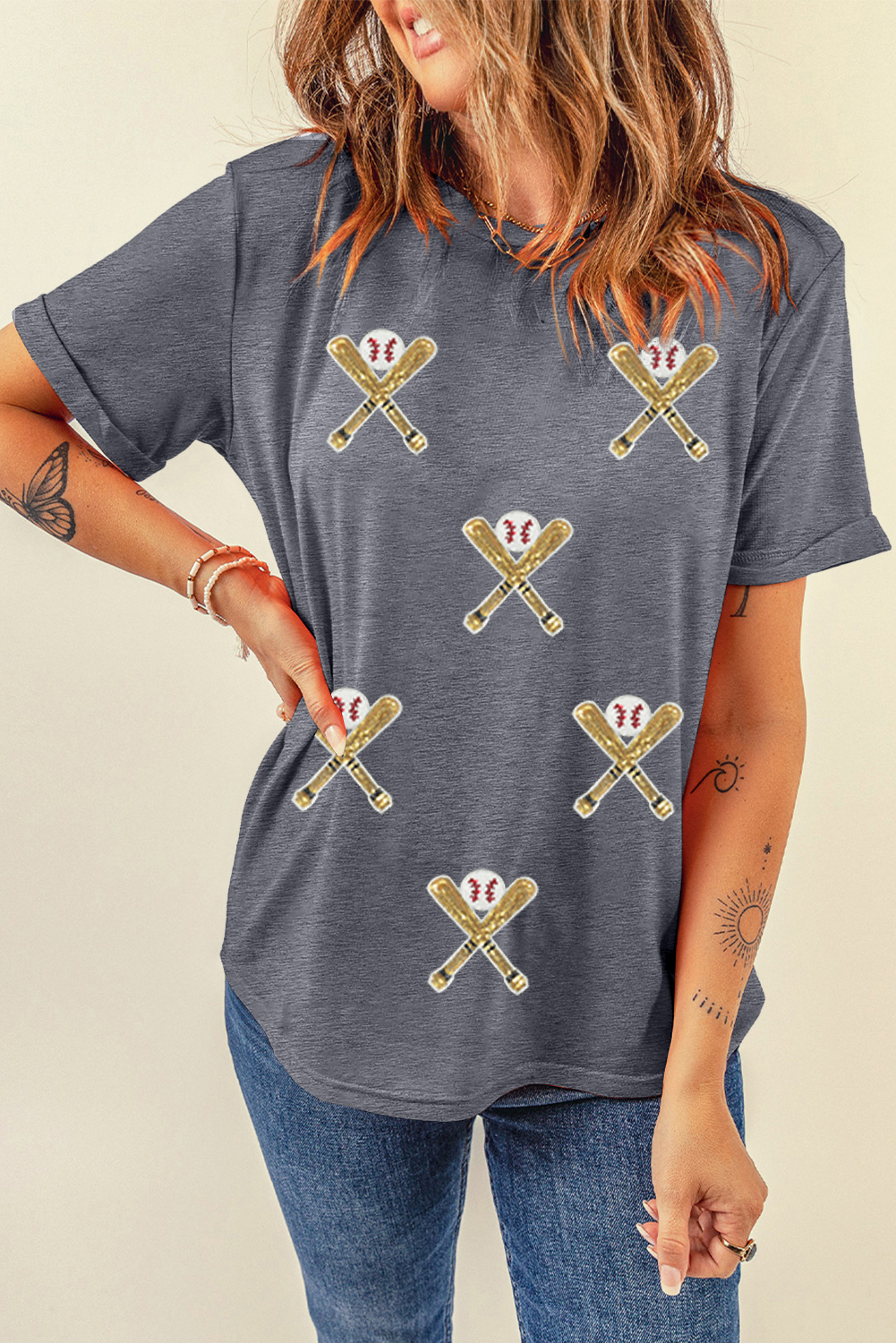 Gray Sequined Game Day Casual Tee - loveforevers