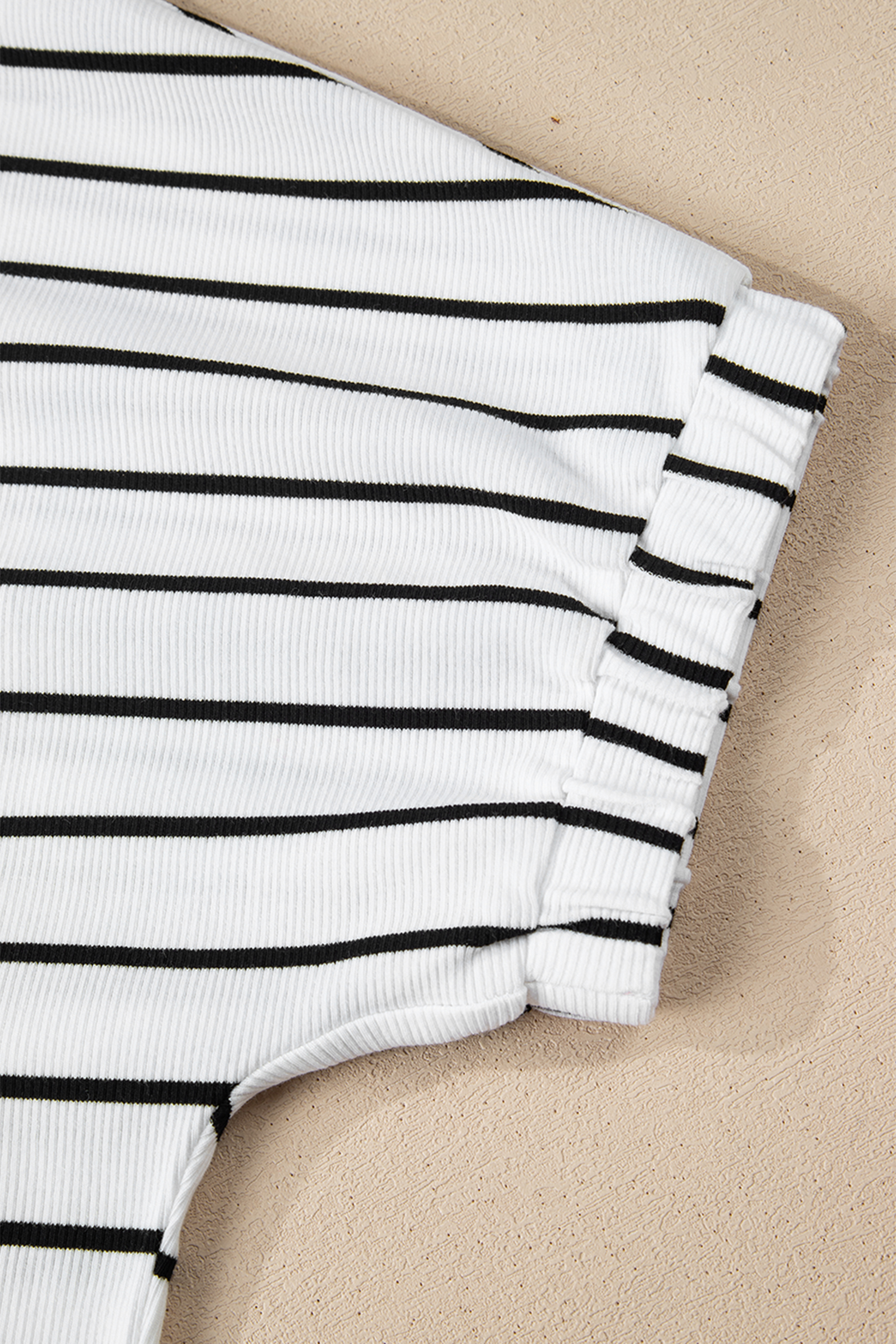 White Stripe Stand Collar V Neck Elastic Cuffs Half Sleeve Dolman Top - loveforevers