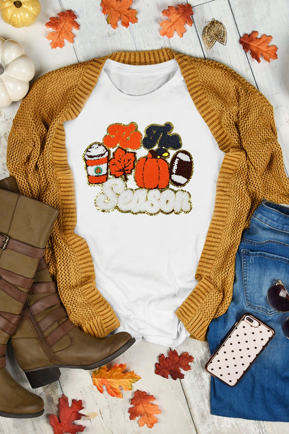 White Tis The Season Pumpkin Spice Latte Lover Graphic Crewneck T Shirt - loveforevers
