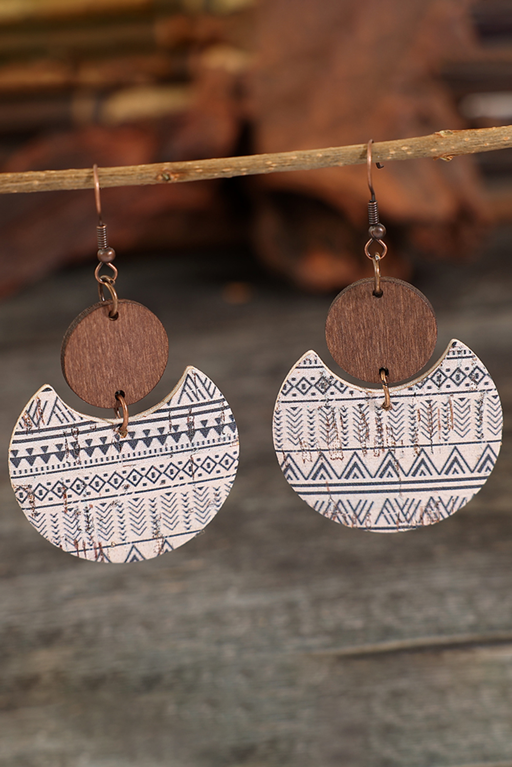 Multicolour Geometric Print Drop Wood Earrings - loveforevers