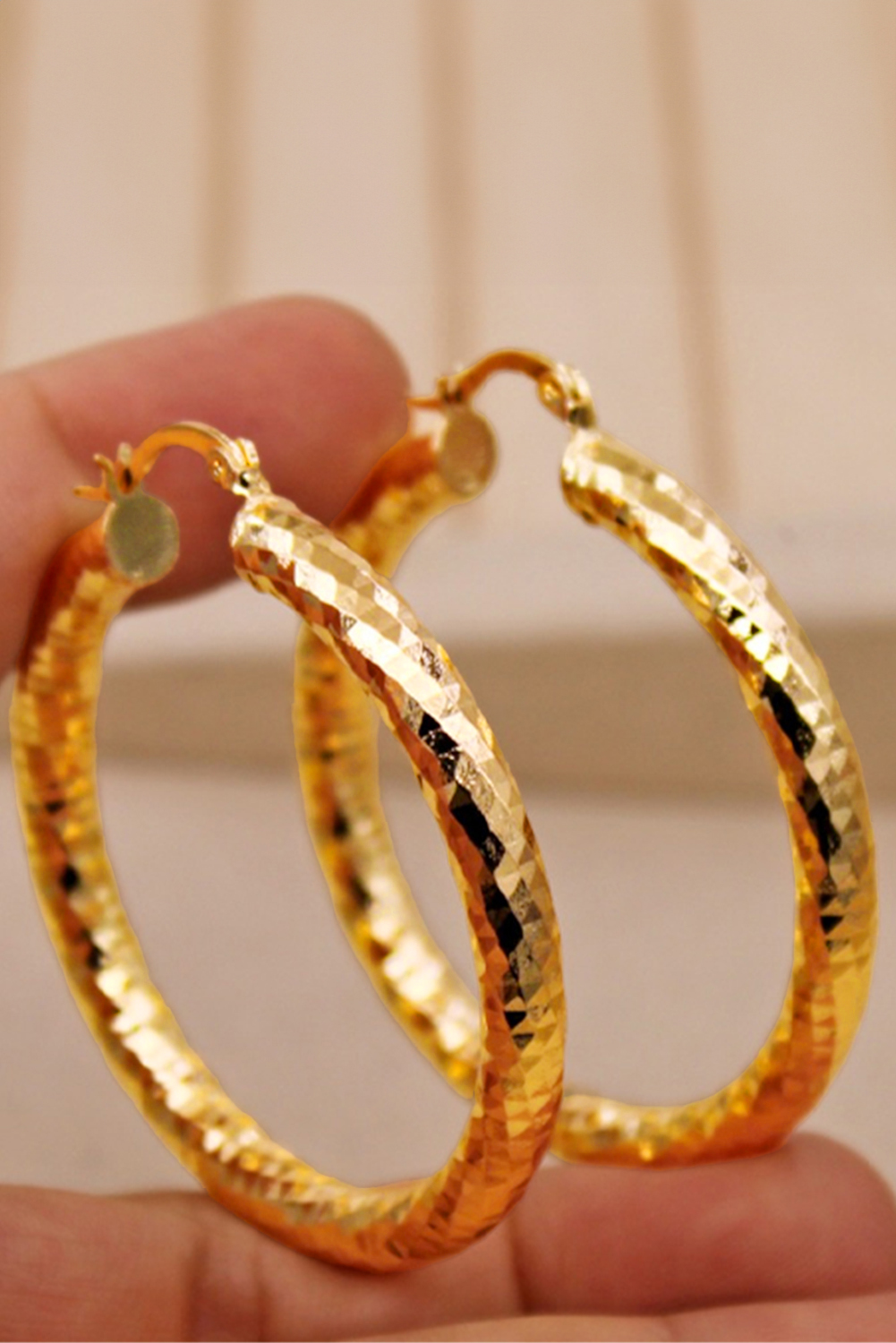 Gold Plated Diamond Cut Large Hoop Earrings - loveforevers
