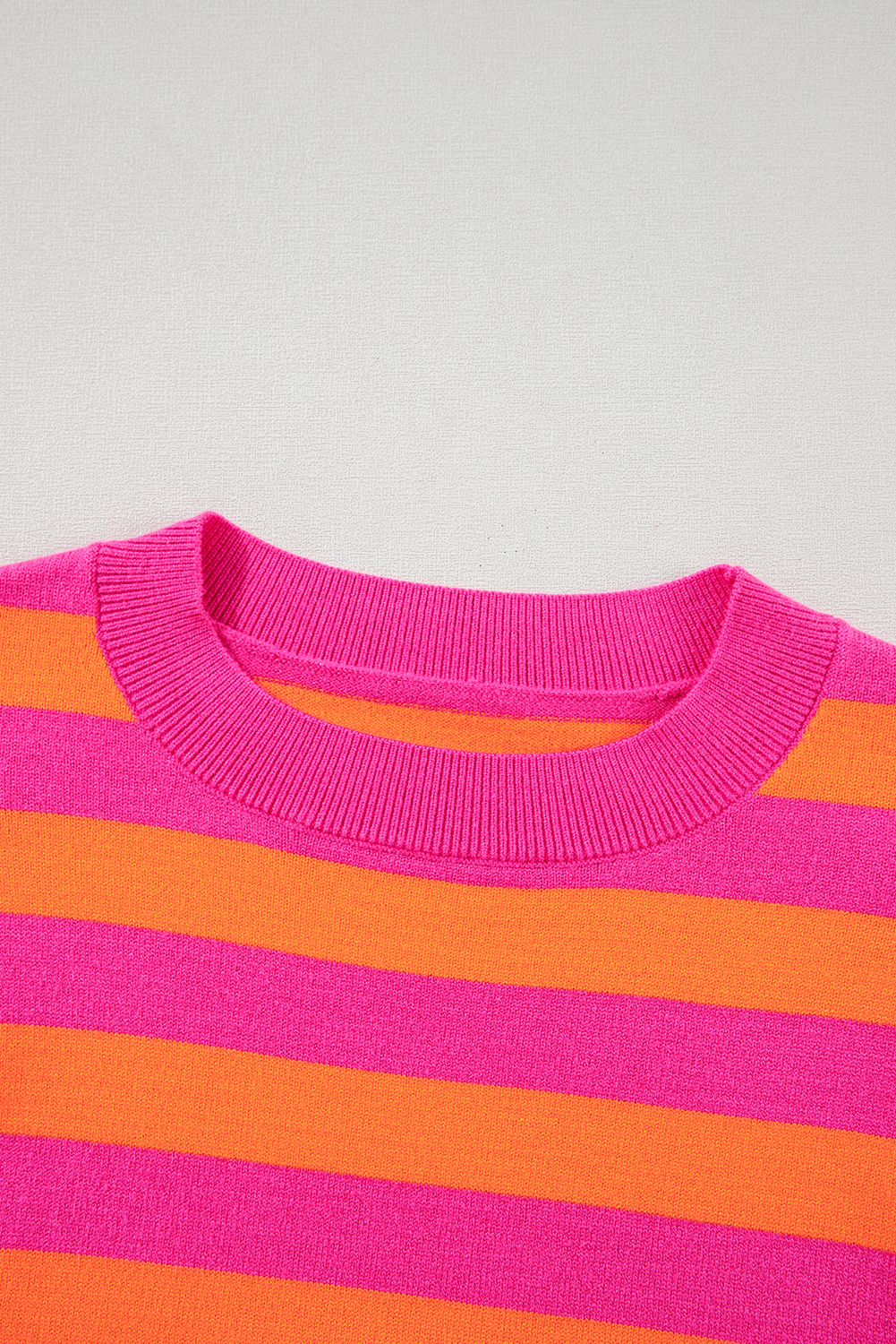 Rose Stripe Shoulder Pad Round Neck Sweater - loveforevers