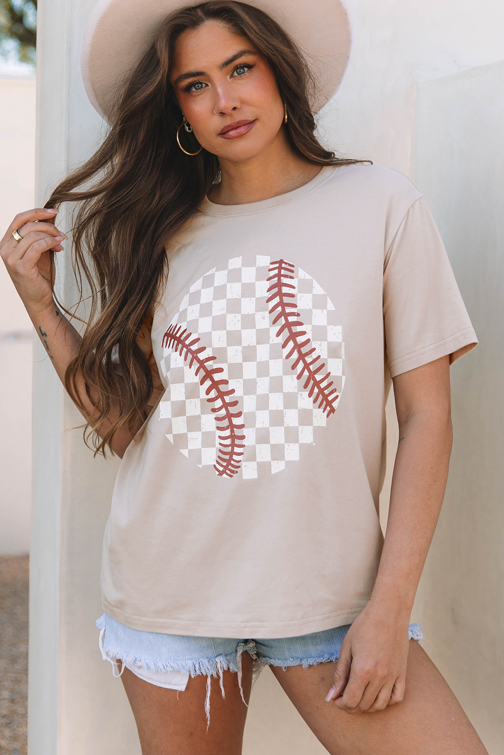 Jet Stream Checkered Baseball Graphic Tee - loveforevers