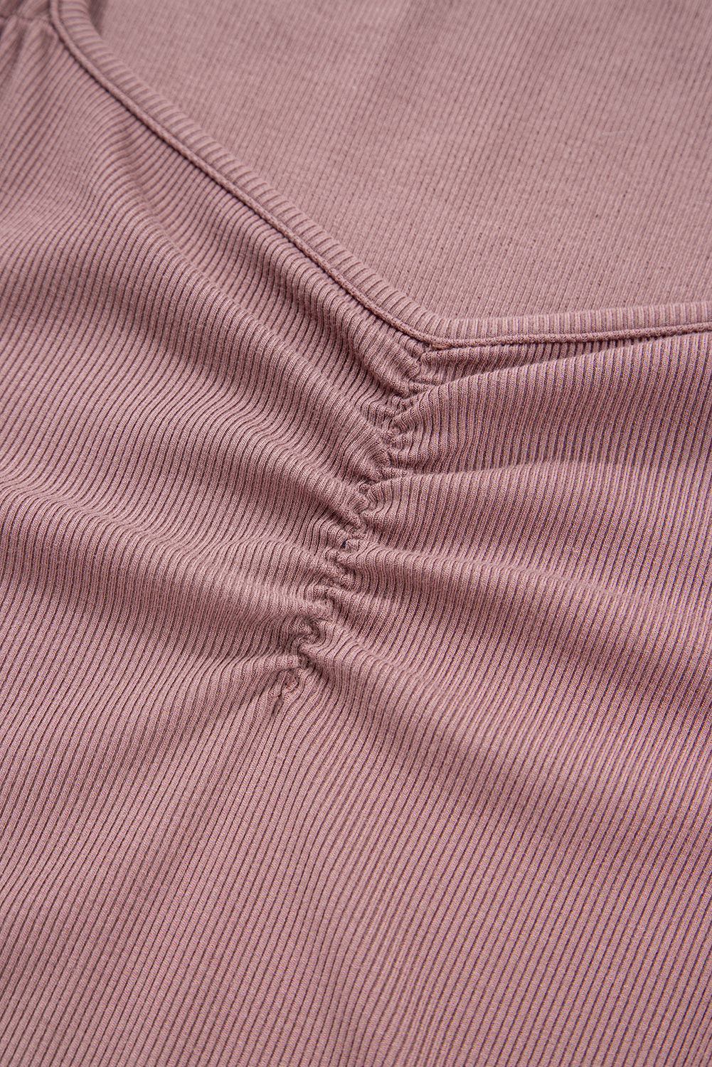 Burgundy Gathered Bust Square Neck Ribbed Fit Long Sleeve Top - loveforevers