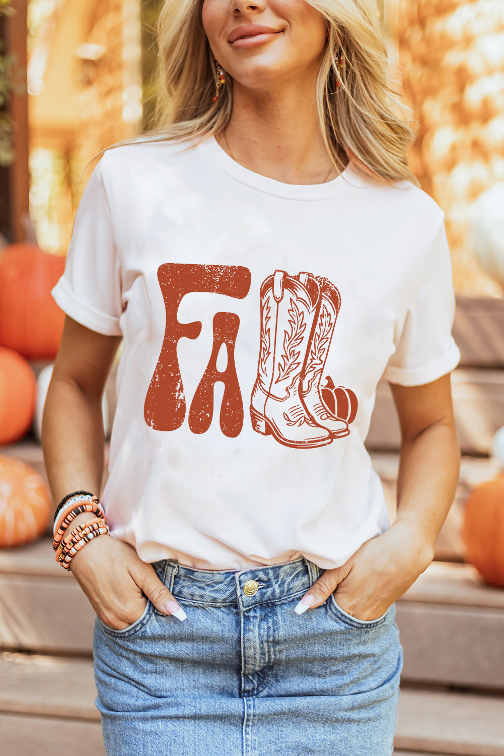 White FALL Boots Cracking Graphic T Shirt - loveforevers