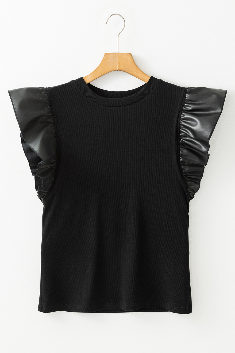 Black GAME DAY Checkered Letter Graphic Leatherette Ruffle Sleeve Top - loveforevers