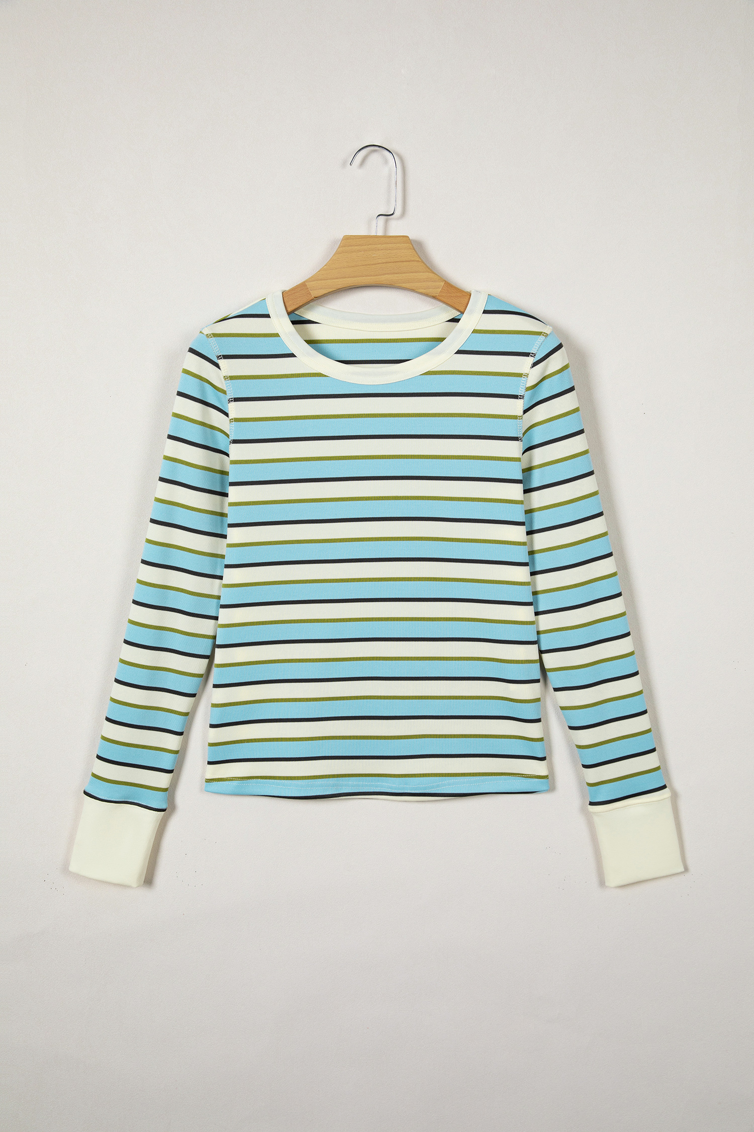 Multicolour Striped Round Neck Ribbed Knit Long Sleeve Top - loveforevers
