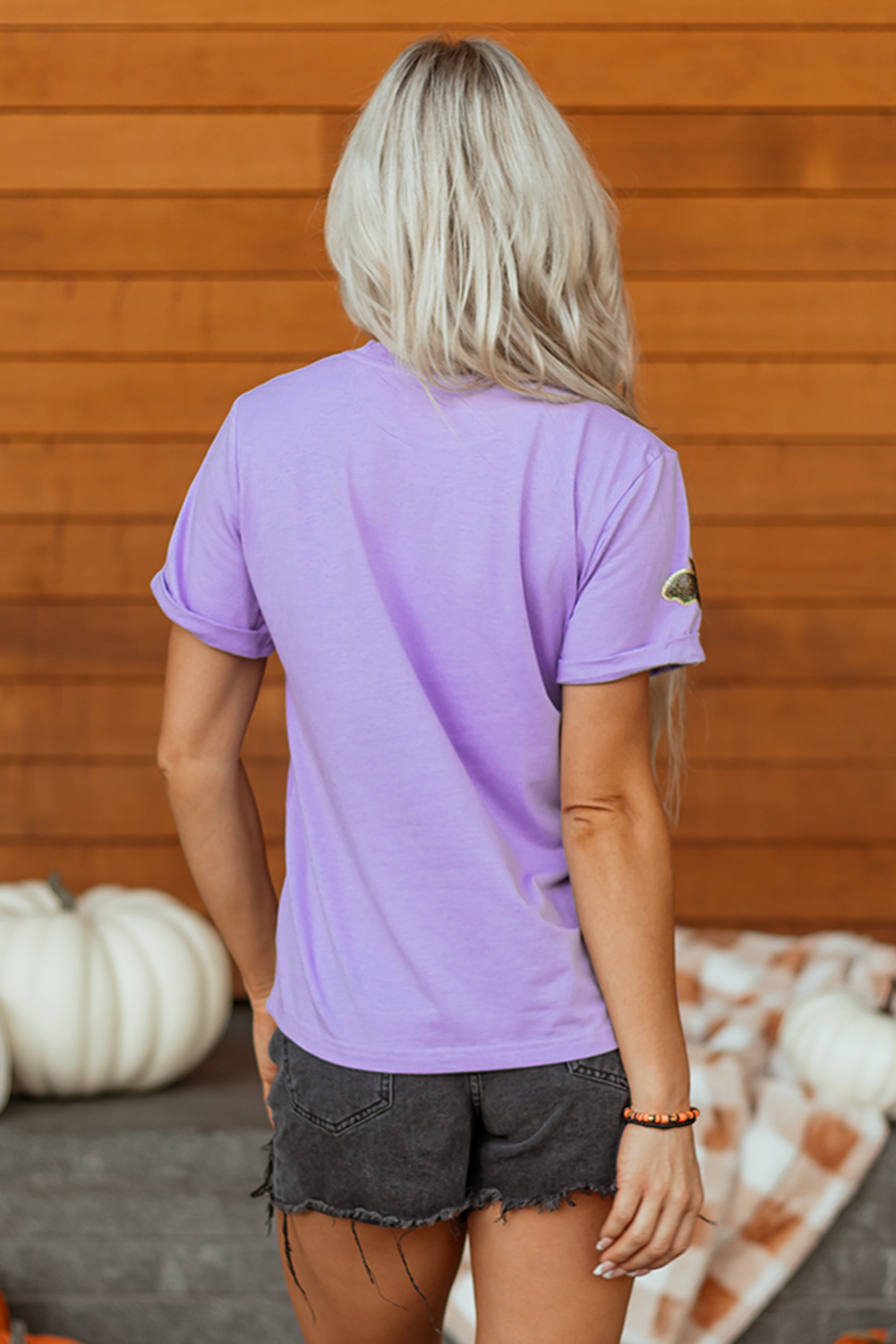 Wisteria Sequin Halloween Bat Patched Casual T Shirt - loveforevers