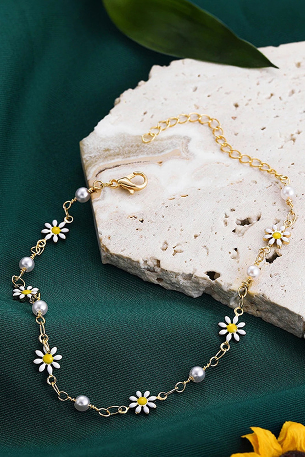 Gold Daisy & Pearl Chain Anklet - loveforevers