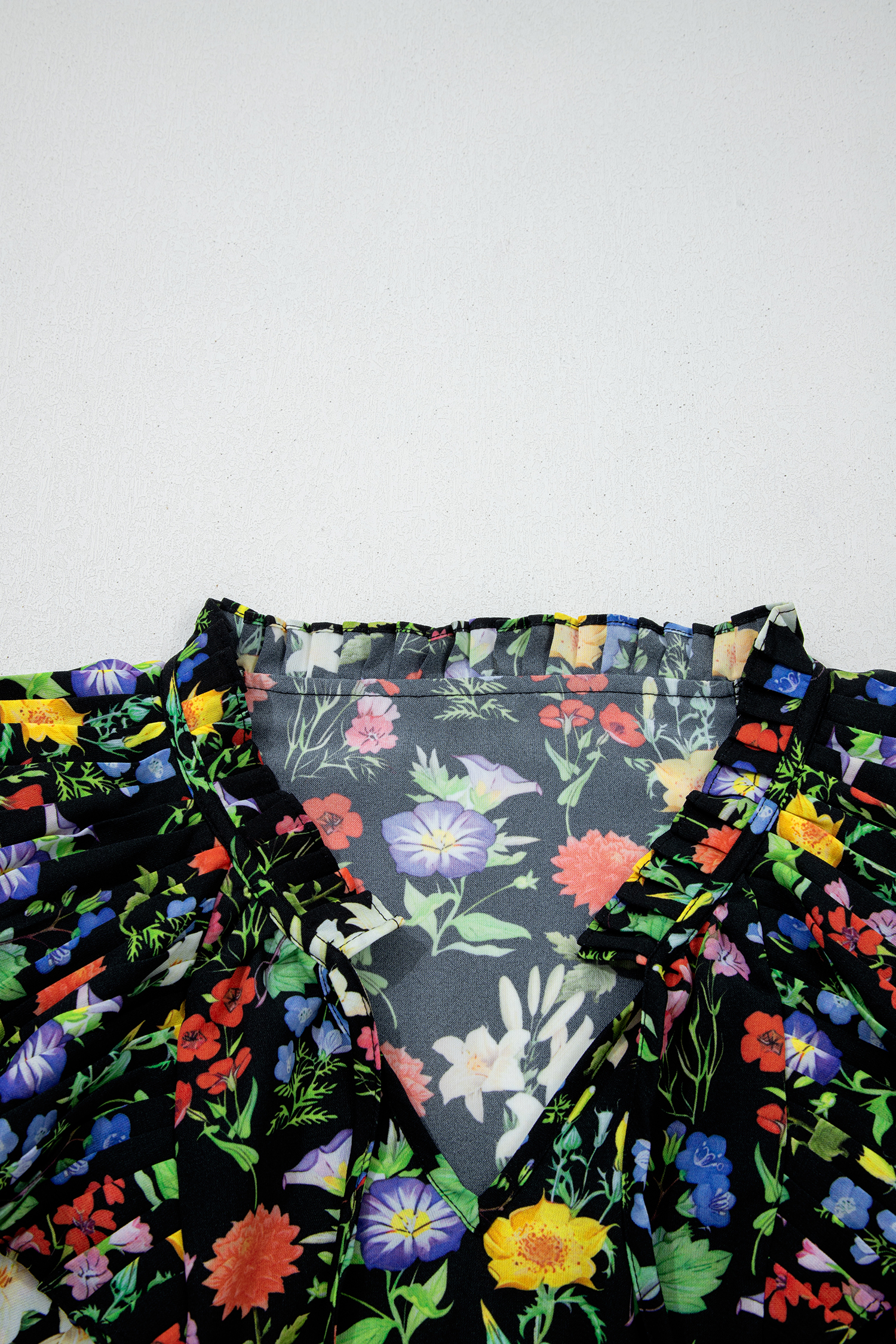 Black Tiered Flutter Sleeve V Neck Flower Blouse - loveforevers