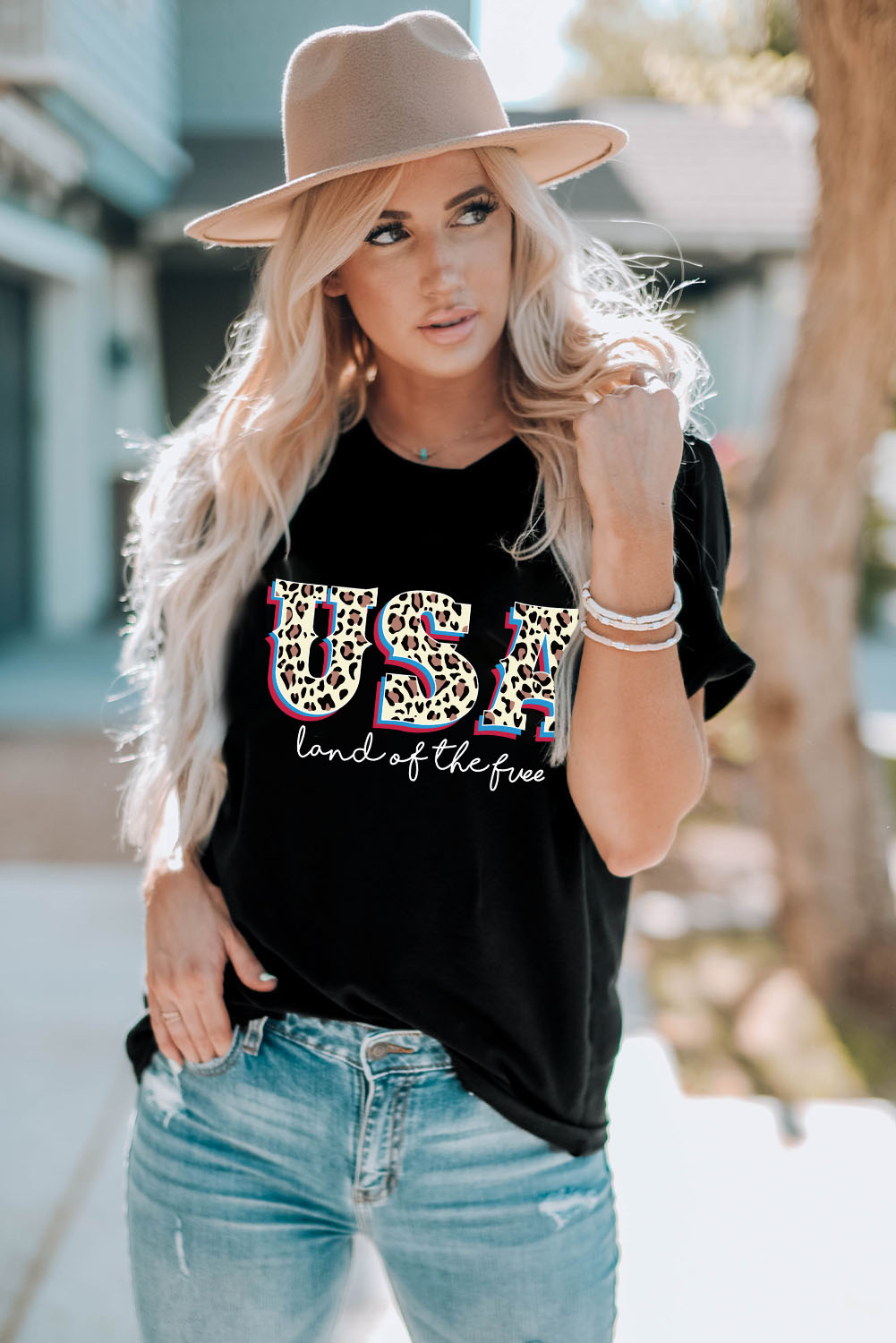 Gray Blooming USA Flag Print Casual T Shirt - loveforevers