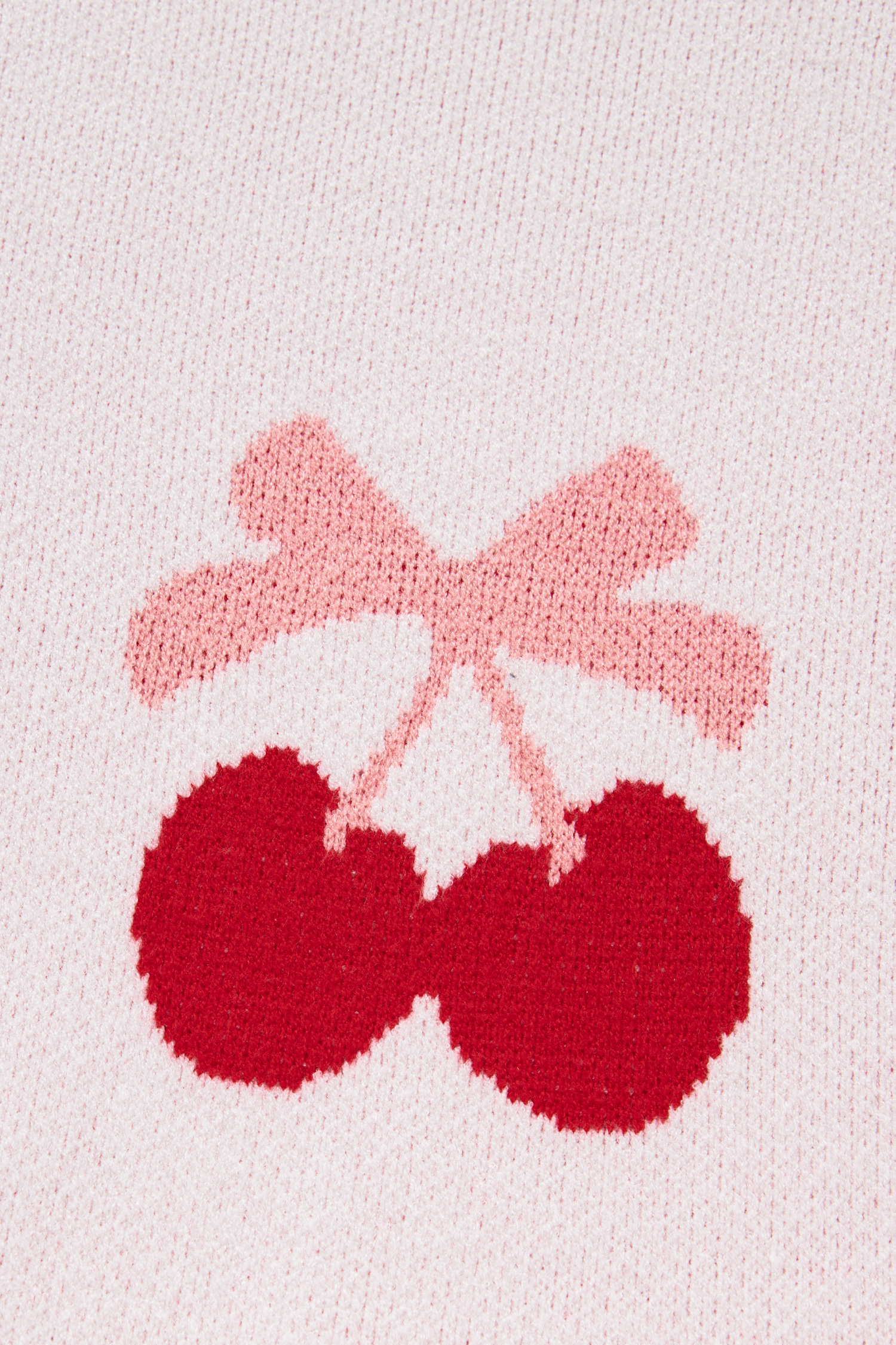 White Cherry Pattern Drop Shoulder Sweater - loveforevers