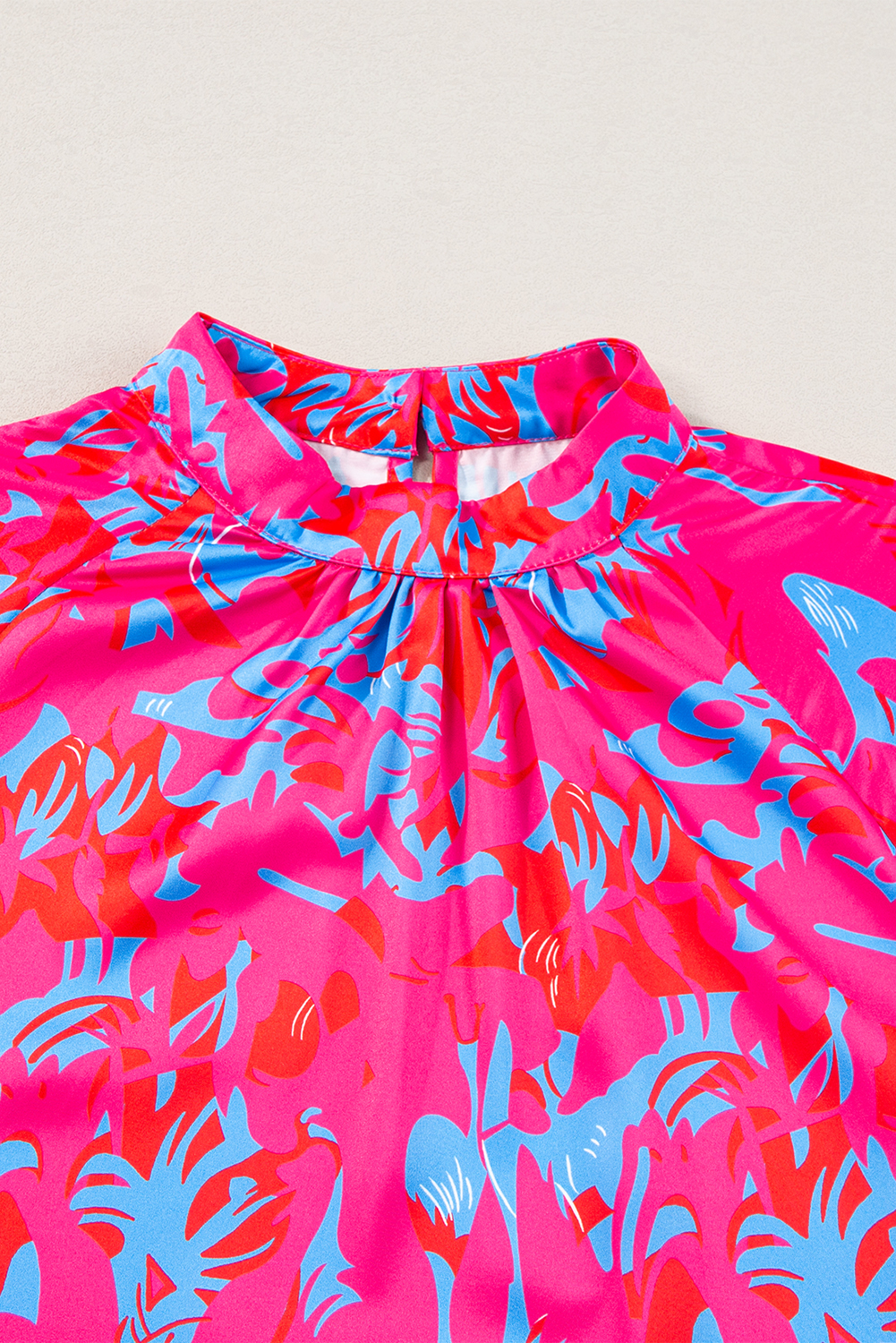 Purple Printed Bubble Sleeve Mock Neck Blouse - loveforevers