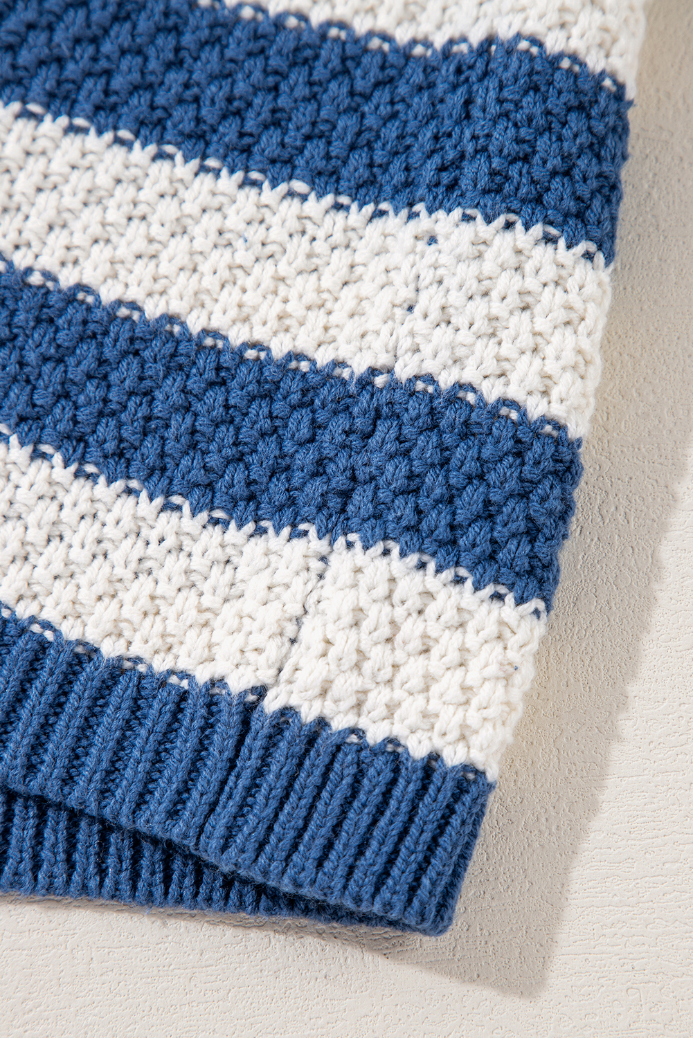 Blue Stripe V Neck Pocketed Drawstring Hooded Sweater - loveforevers