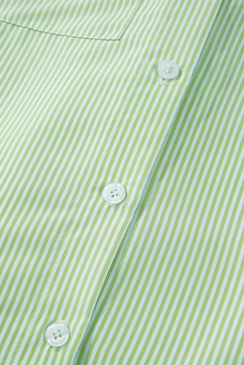 Grass Green Striped Shirred Cuff Buttoned Loose Fit Shirt - loveforevers