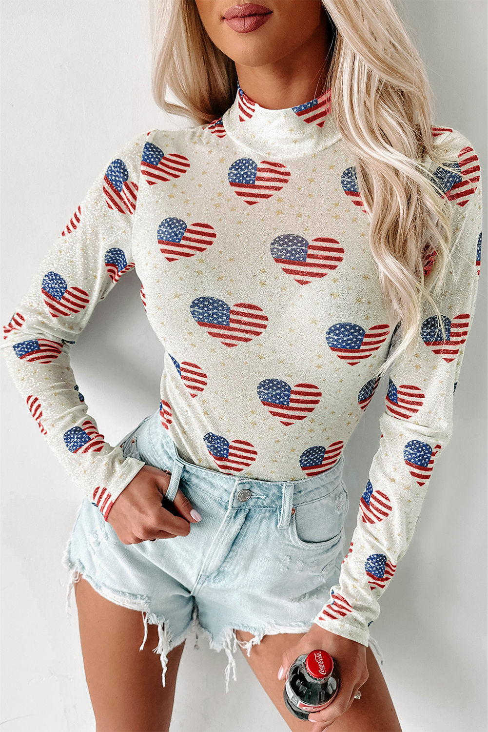 White Americana Glitter Mesh Long Sleeve Bodysuit - loveforevers