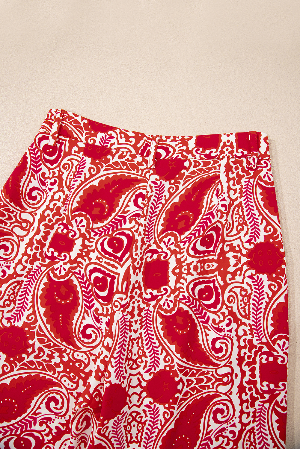 Red Paisley Printed Buttoned High Waist Straight Leg Pants - loveforevers