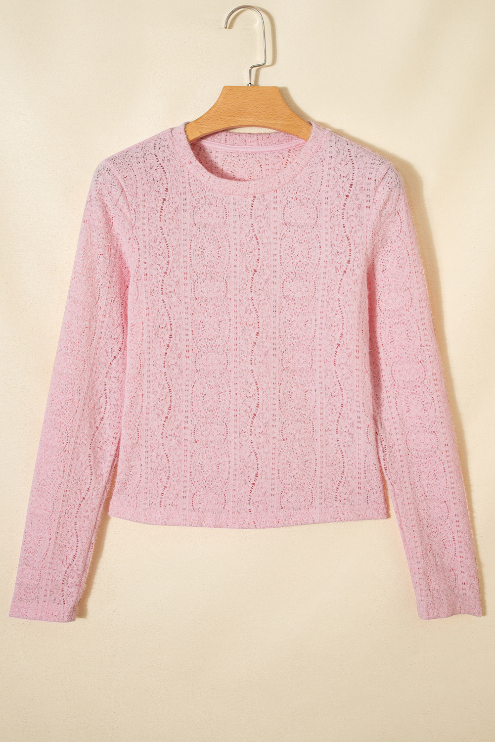 Light Pink Semi Sheer Lace Long Sleeve Cropped Top - loveforevers
