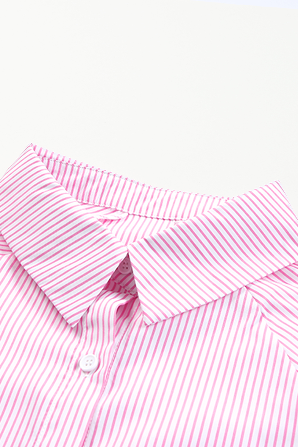 Red Stripe Smocked Cuffed Striped Boyfriend Shirt with Pocket - loveforevers