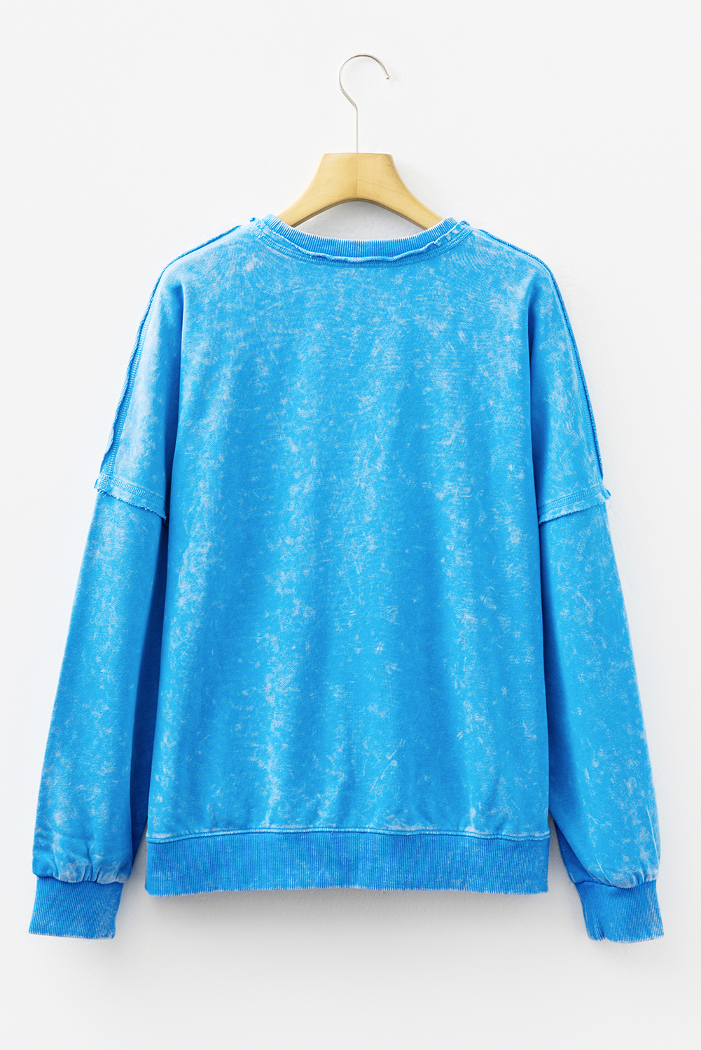 Blue Mineral Wash Raw Seam Double Patched Pocket Pullover Sweatshirt - loveforevers