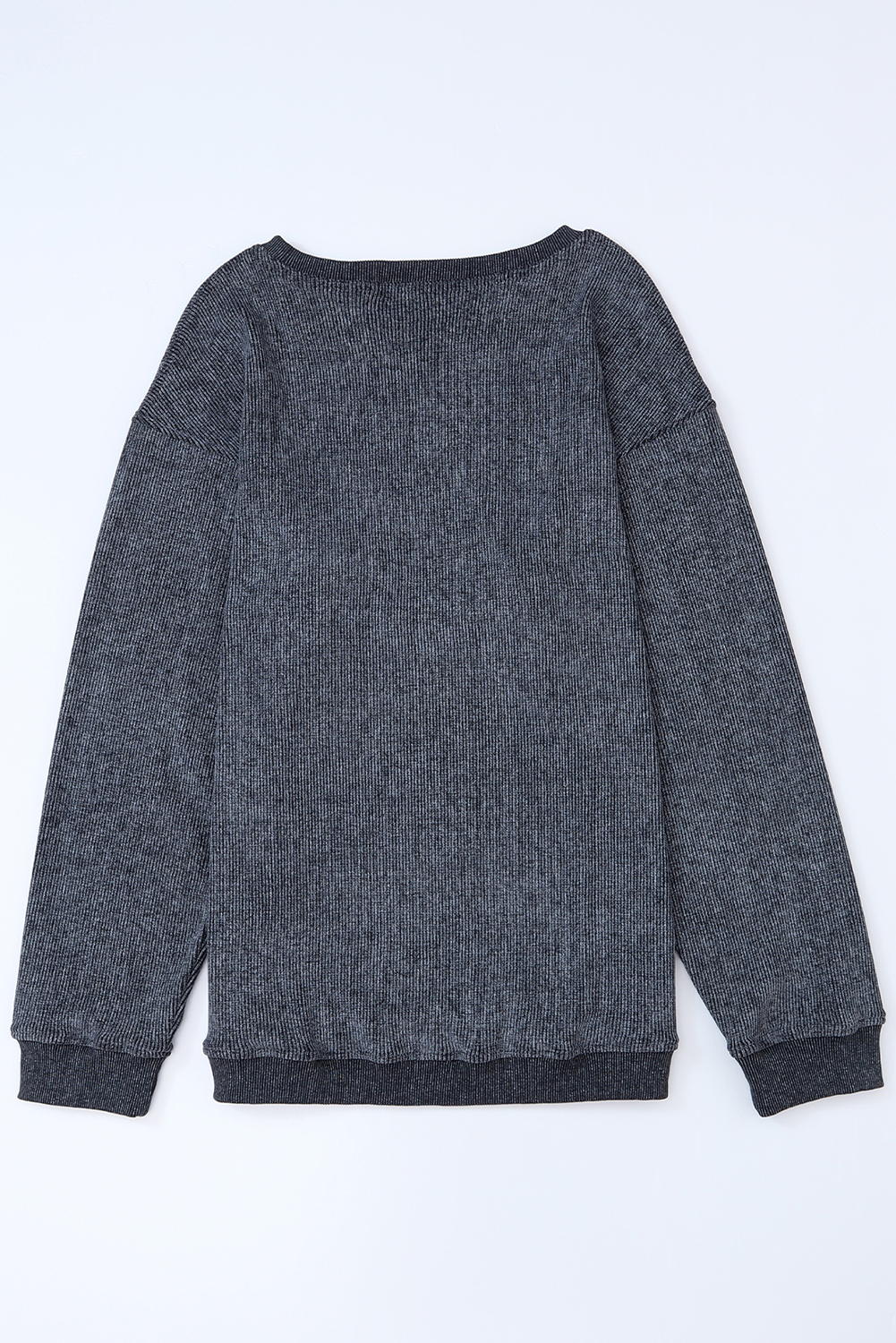 Pink Solid Ribbed Knit Round Neck Pullover Sweatshirt - loveforevers