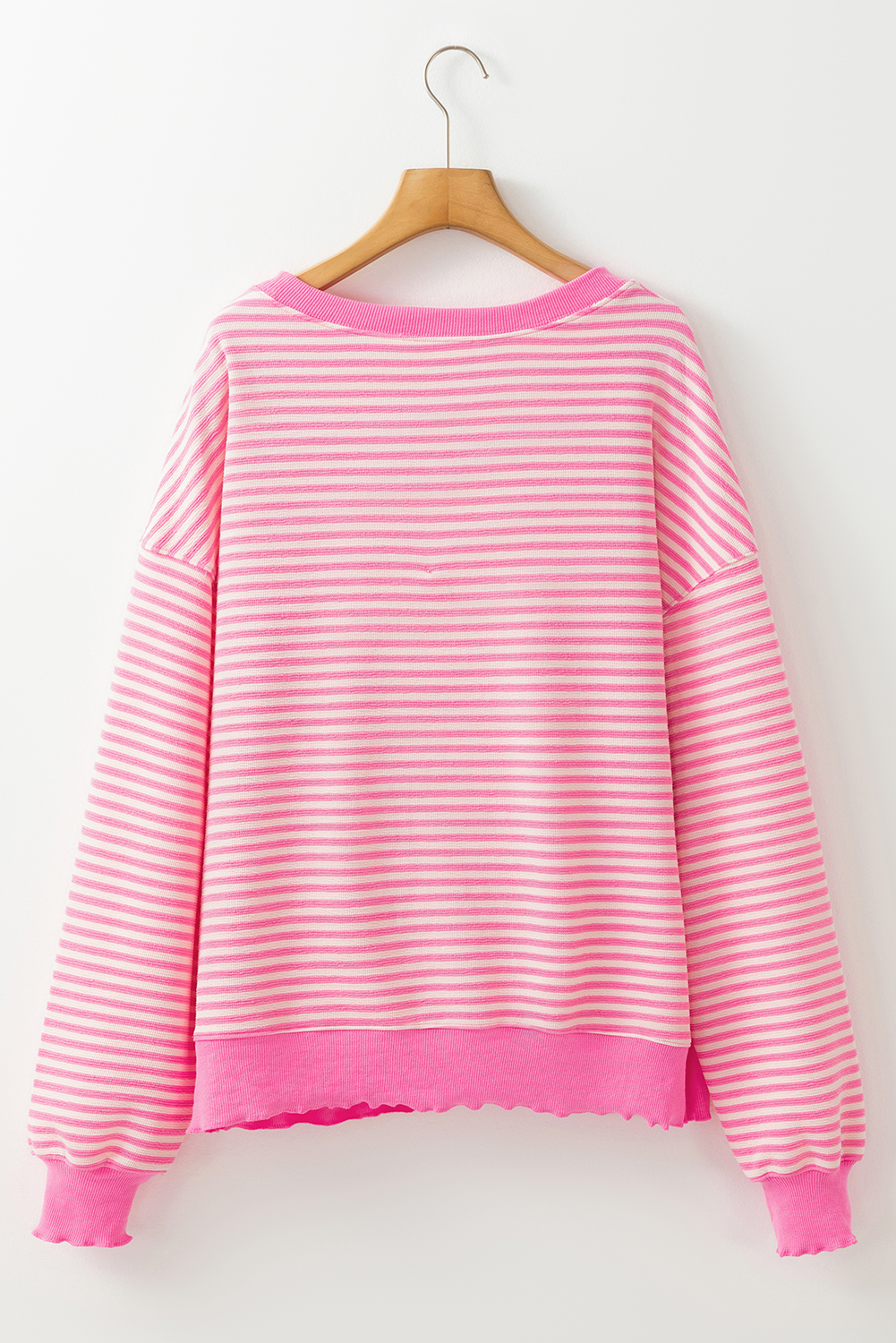 Pink Stripe Santa Clause Print Drop Shoulder Long Sleeve Loose Top - loveforevers