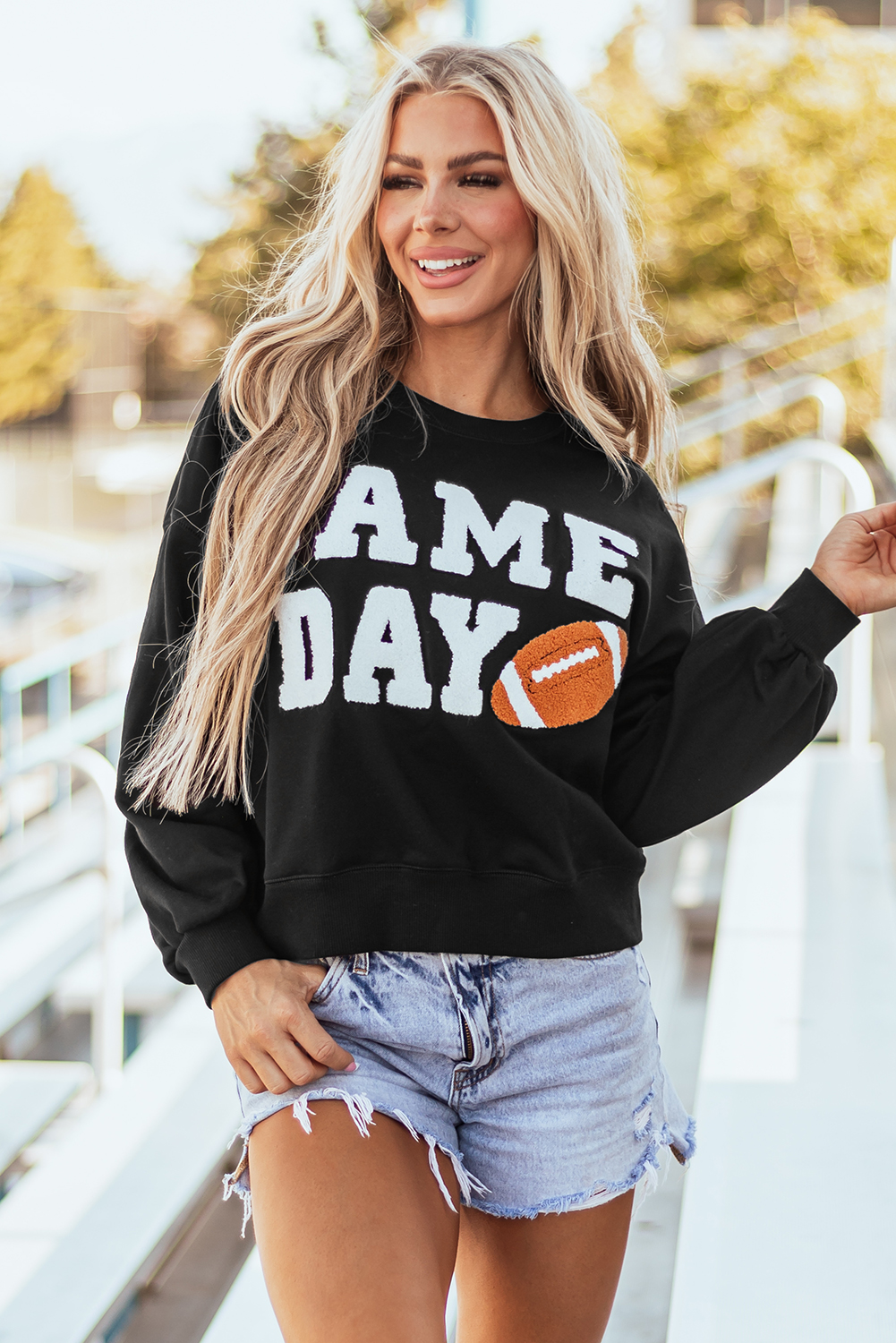 Black GAME DAY Graphic Varsity Pullover Sweatshirt - loveforevers