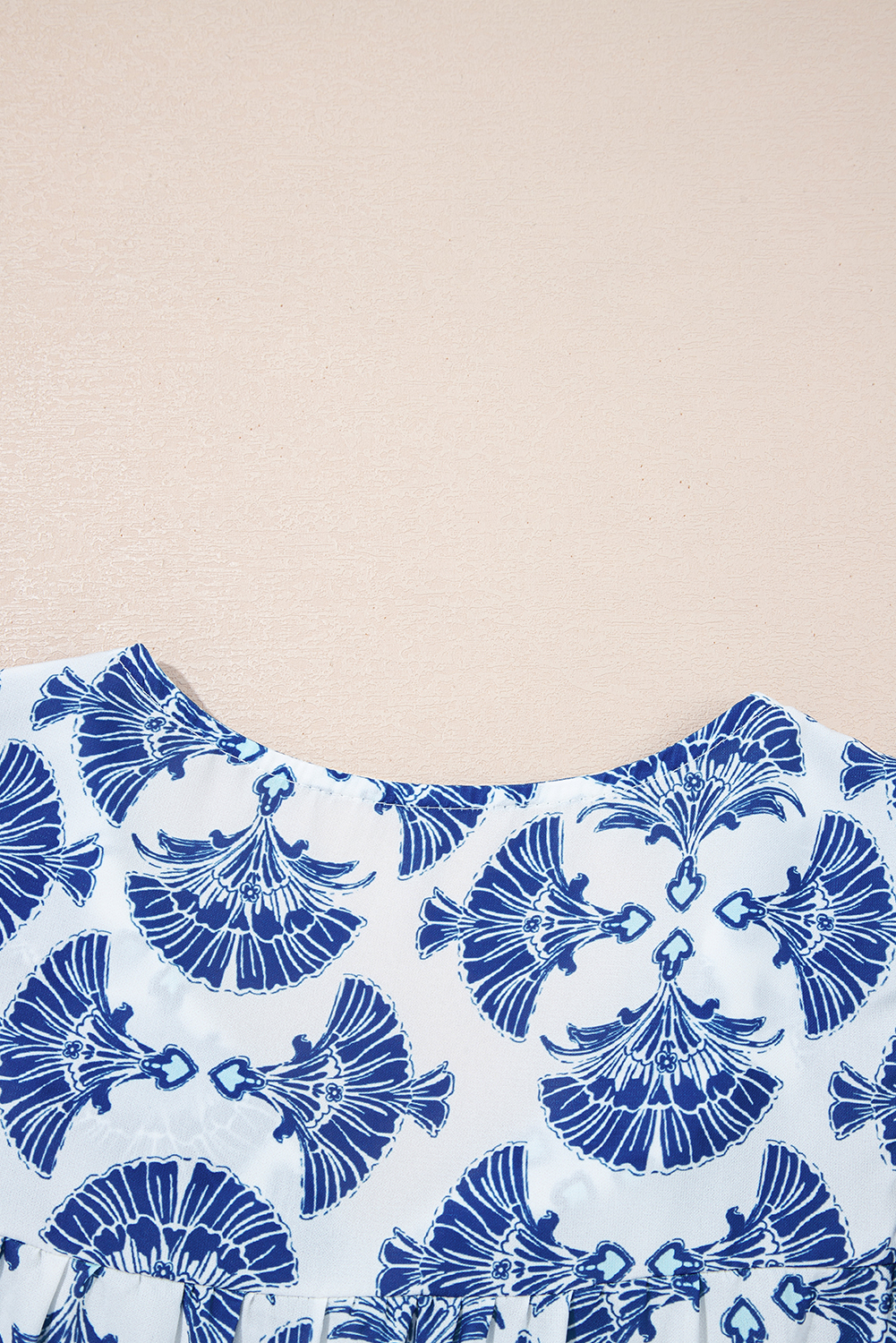 Sky Blue Geometric Print Tassel Drawstring V Neck Blouse - loveforevers
