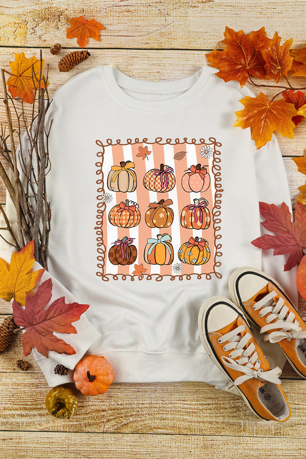 White Fall Bow Pumpkin PNG Sublimation Graphic Sweatshirt - loveforevers