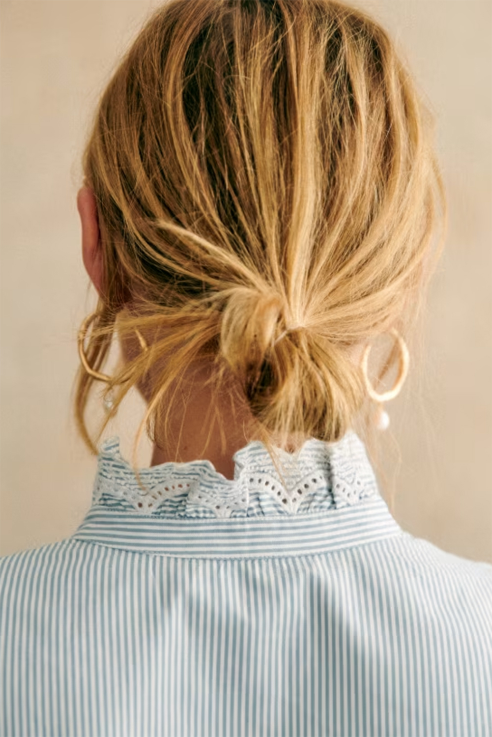 Sky Blue Stripe Frilled Trim Button Up Long Sleeve Shirt - loveforevers