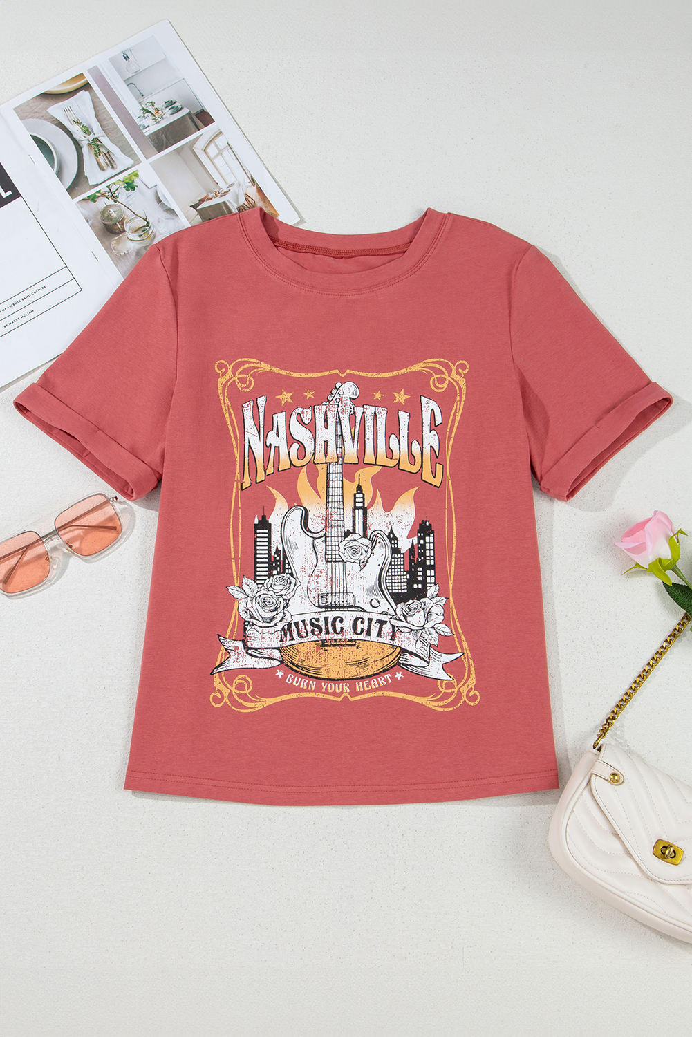 Mineral Red Nashville Music City Graphic Retro Fashion Tee - loveforevers