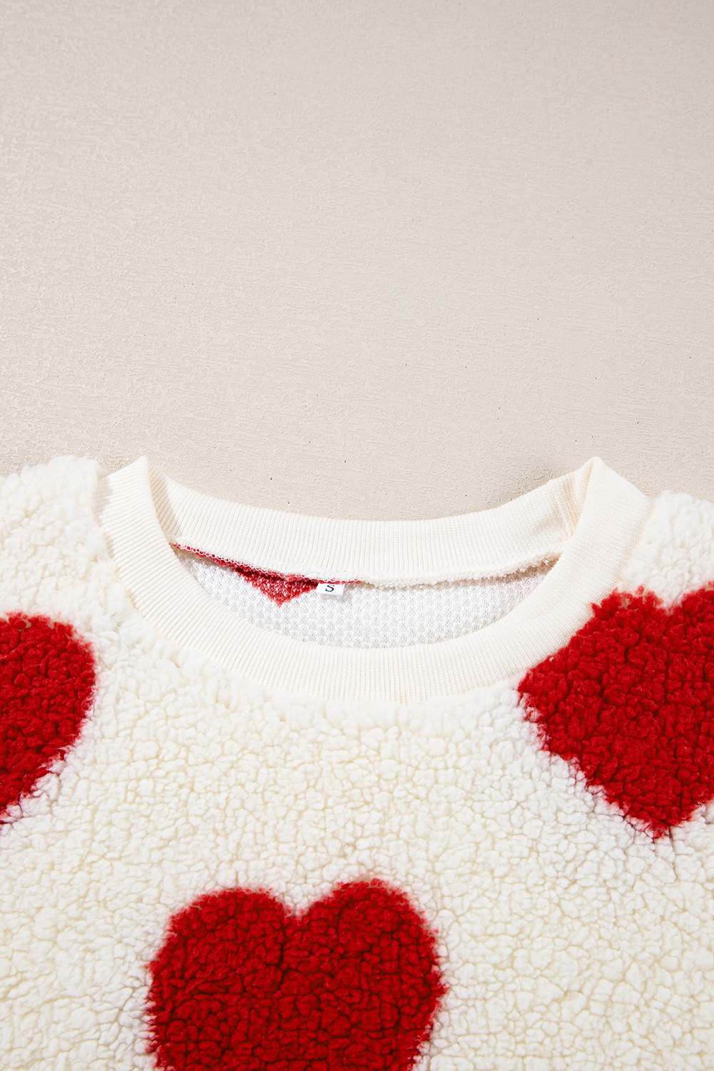 Fiery Red Heart Shape Drop Shoulder Crewneck Plush Sweatshirt - loveforevers