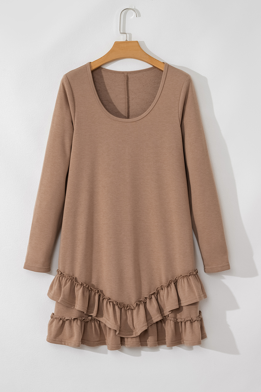 Goat Scoop Neck Tiered Ruffled Hem Long Sleeve Mini Dress - loveforevers