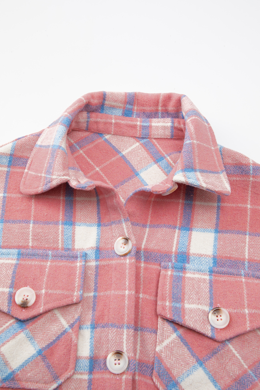 Pink Plaid Flap Pocket Button Up Shacket - loveforevers