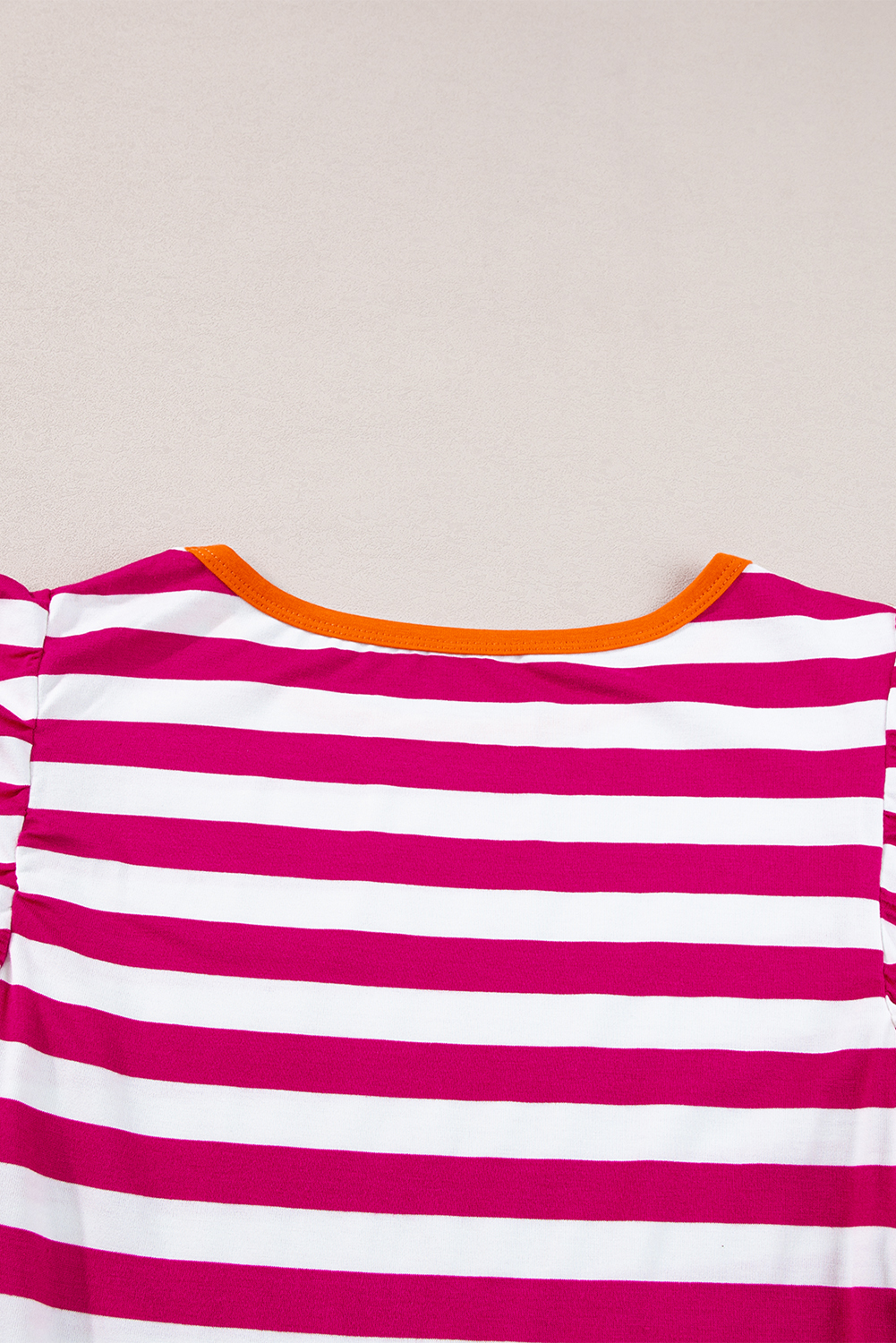 Rose Red Striped Ruffle Sleeve Crew Neck Blouse - loveforevers