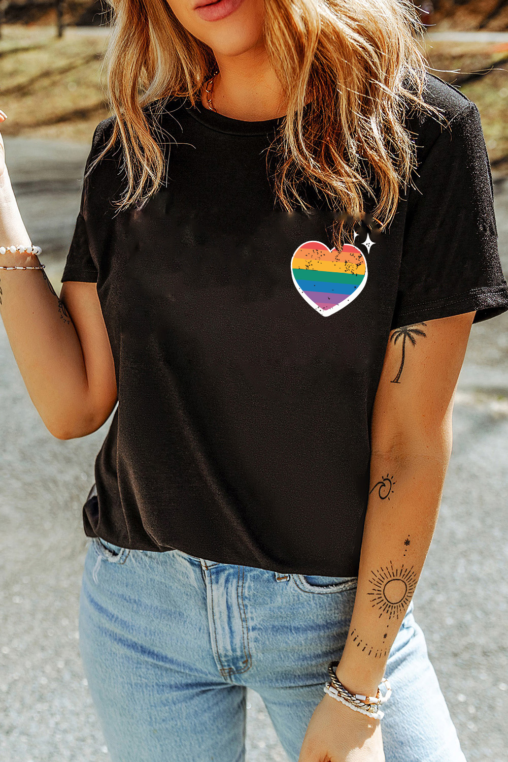 Black Pride Heart Cracking Graphic Detail Cotton Blend T Shirt - loveforevers