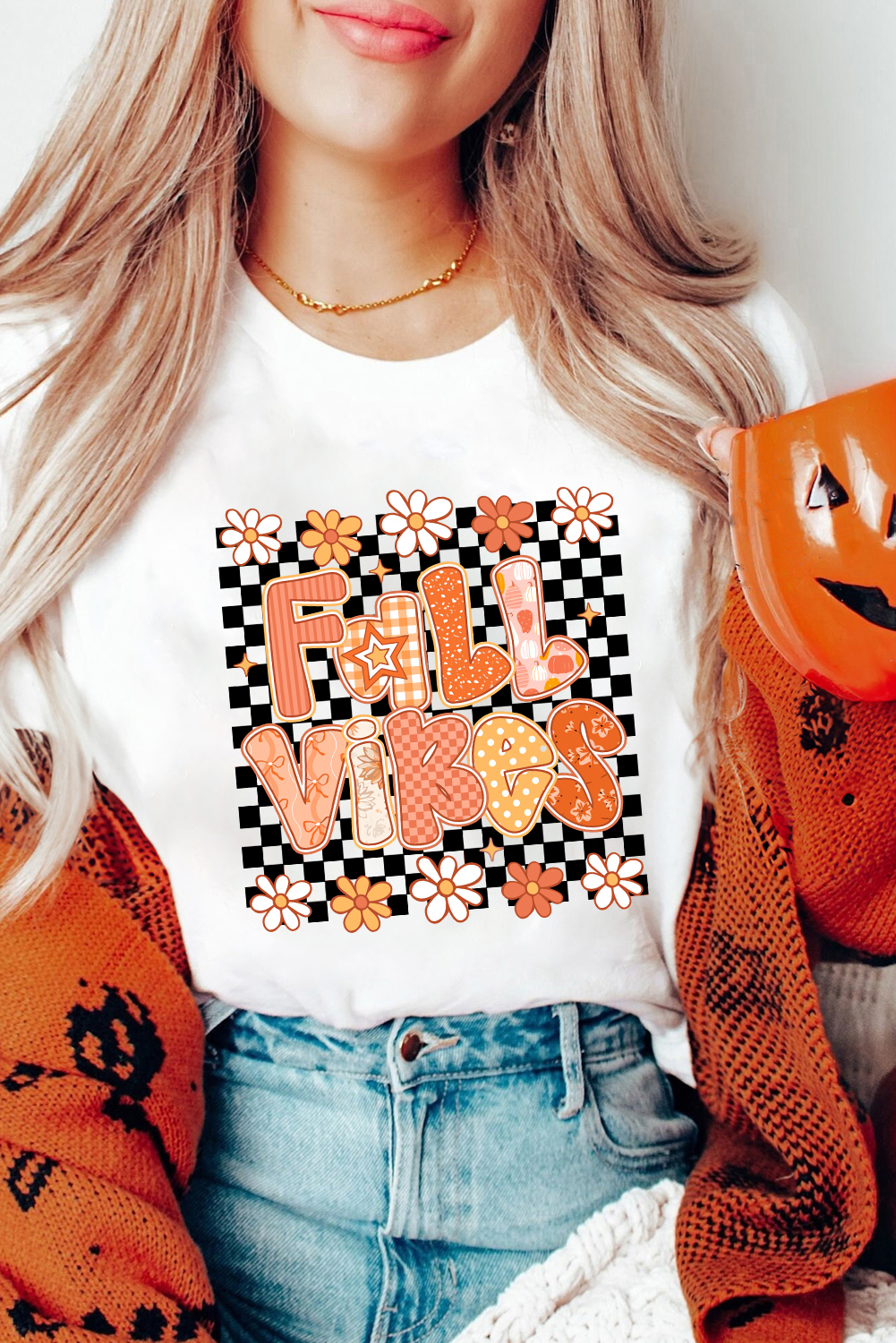 White FALL VIBES Cute Graphic Heat Transfer Tee - loveforevers